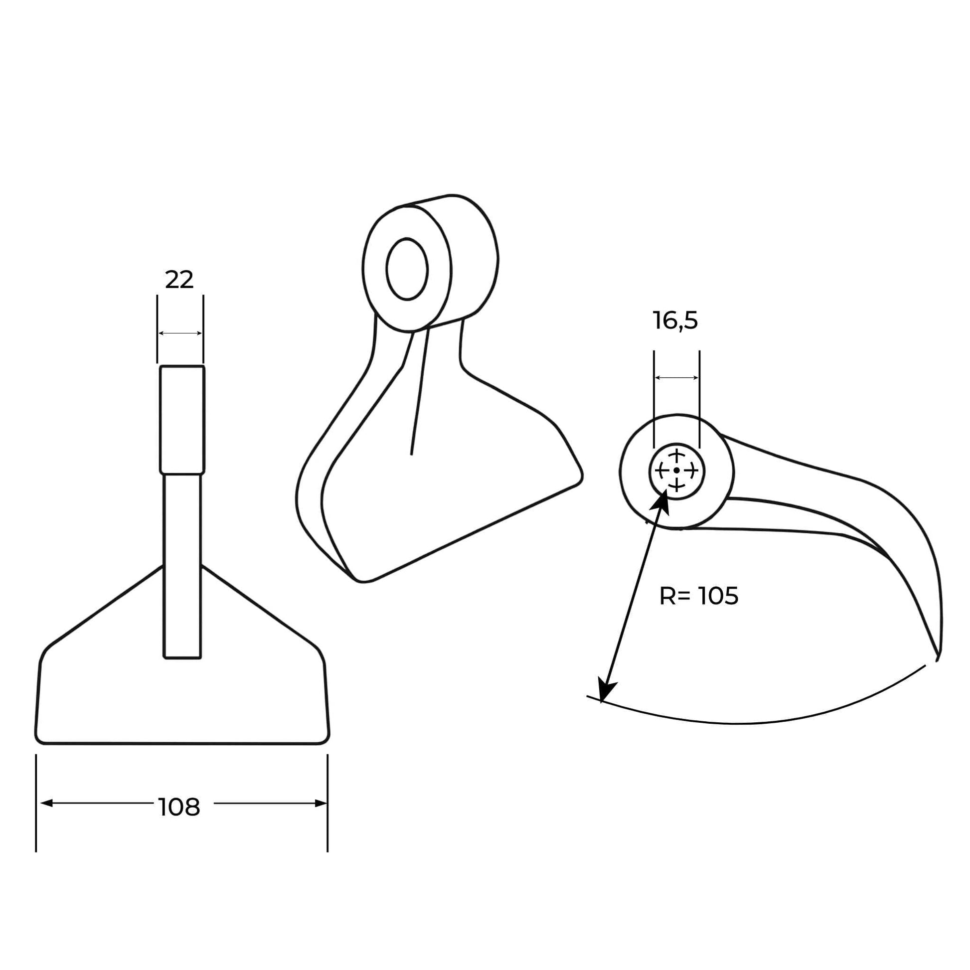 Martillo M45 para desbrozadora con medidas 22x108 mm y agujero de 16,5mm. Compatible con Ferri, OMARV, Perfect, Vigolo, Bellon y Frontoni. Recambio reforzado de alta resistencia.