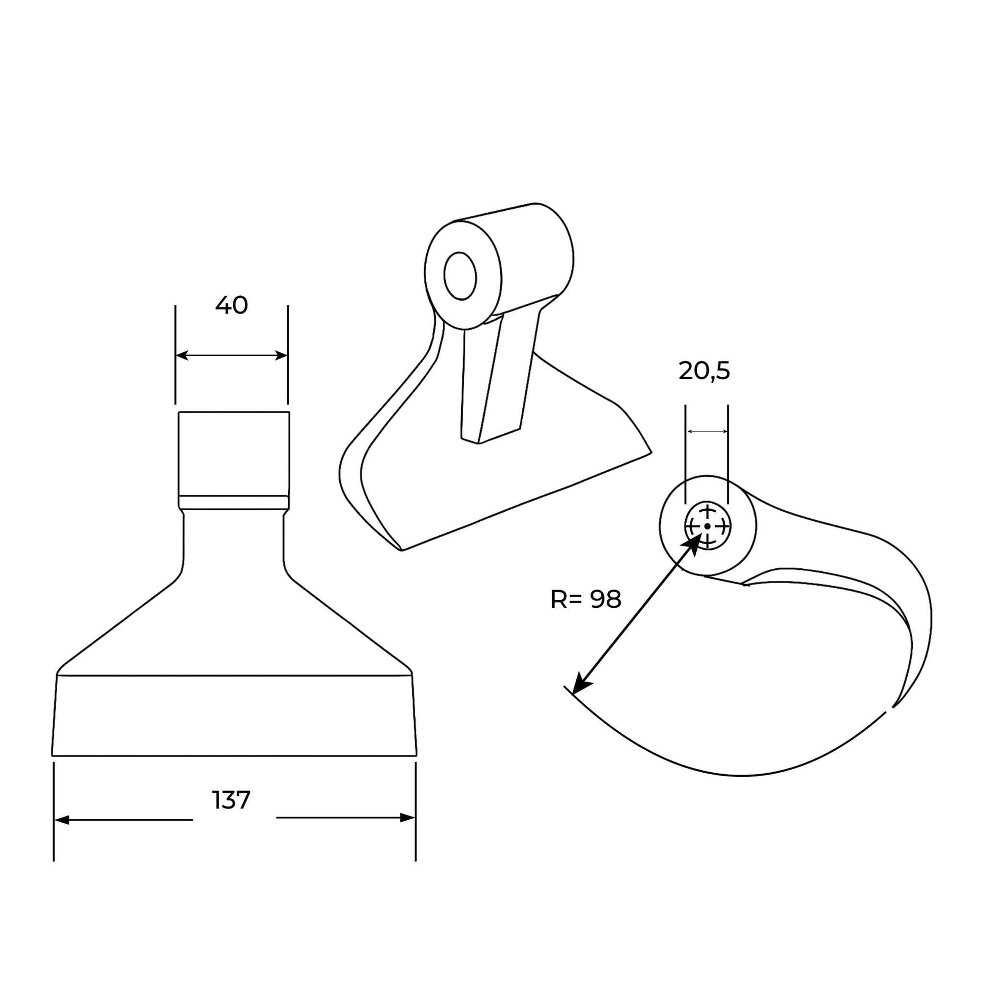 Martillo M50 para desbrozadora con medidas 40x137 mm y agujero de 20,5mm. Compatible con Picursa y otras marcas, modelo universal. Recambio reforzado de alta resistencia.