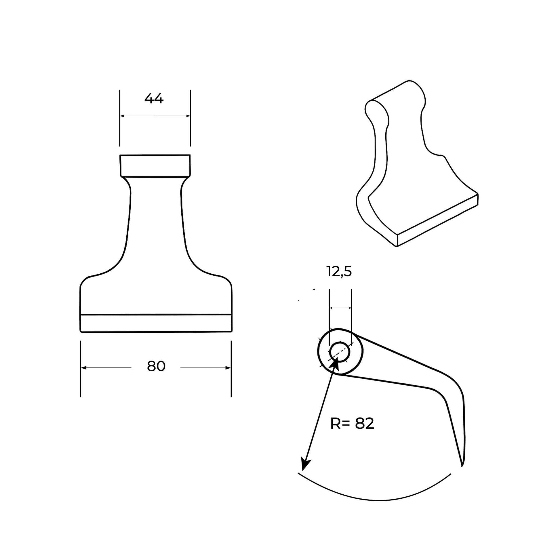 Martillo M73 para desbrozadora con medidas 44x80 mm y agujero de 12,5mm. Modelo universal. Recambio reforzado de alta resistencia.