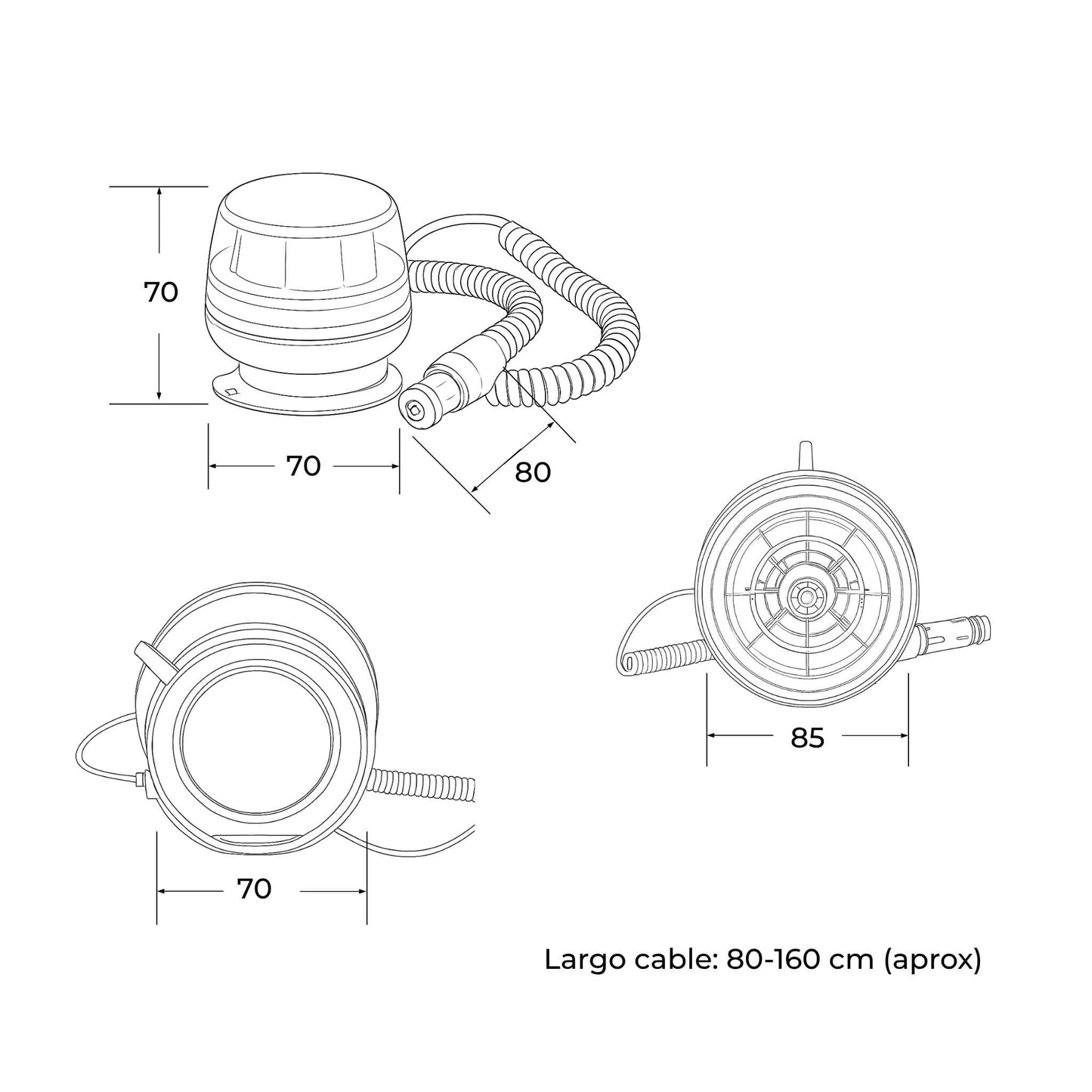 Mini faro rotativo magnético LED, homologado para vehículos agrícolas, de 12-24 V y que cumple la normativa ECE R65.