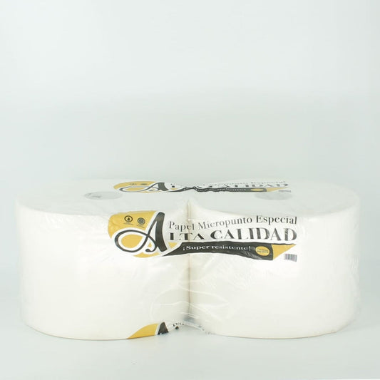 Pack de 2 bobinas de papel micropunto de alta resistencia para taller agrícola.
