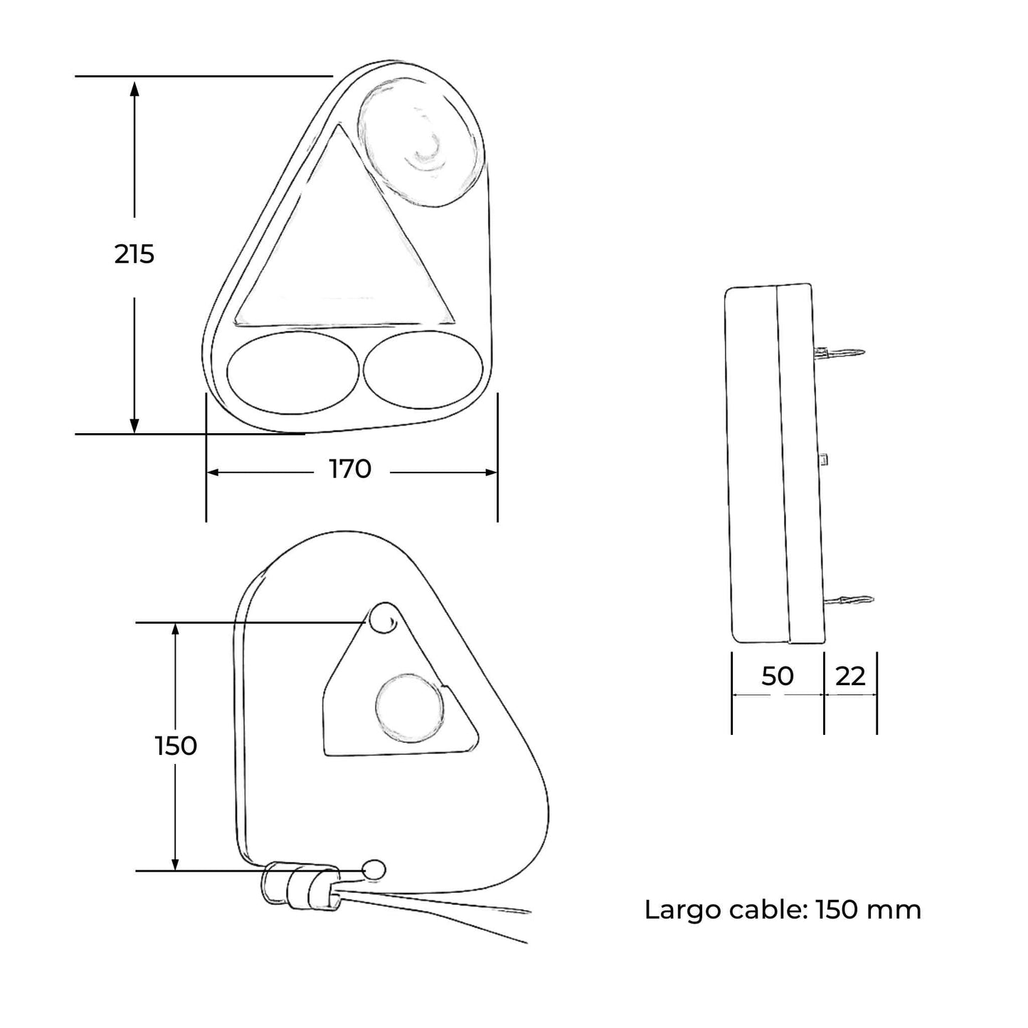 Piloto trasero derecho de bombilla para remolque. 5 funciones, 12 V con homologación E4.