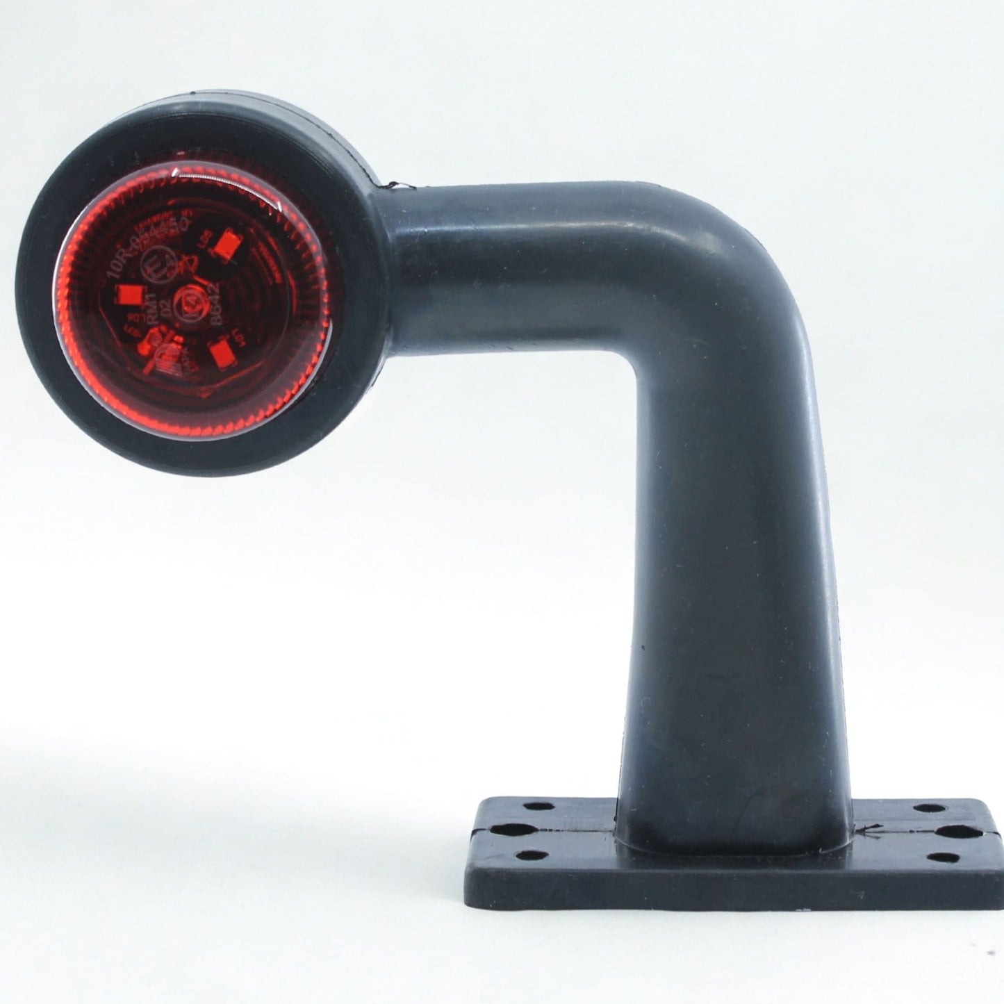 Piloto de gálibo LED izquierdo con brazo angular, voltaje de 12-24 V, certificación IP67 y homologación E4.