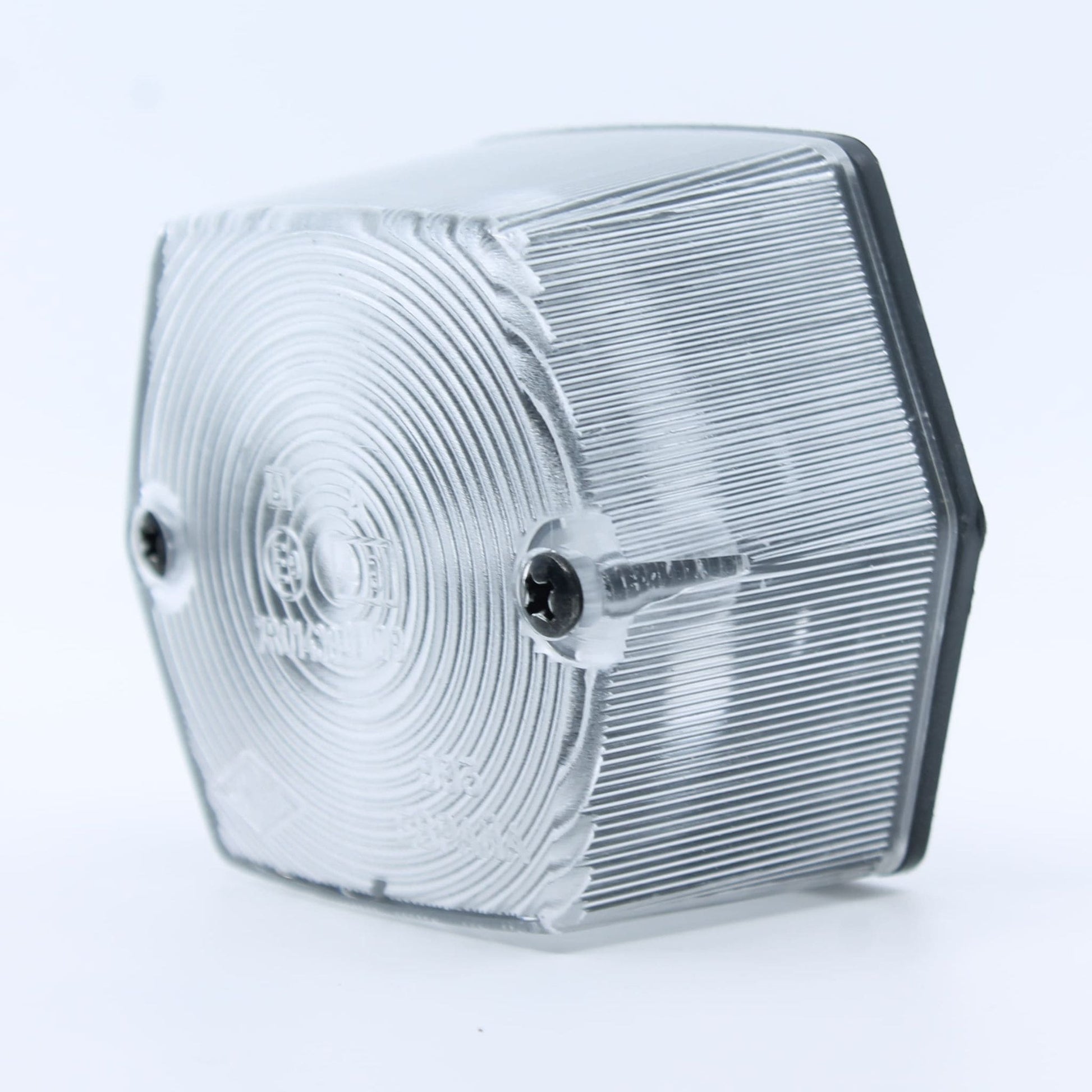 Piloto de posición delantera Rinder con diseño hexagonal y tecnología de bombilla, color blanco, 12 V, homologada E9. No incluye bombilla, ni cable.