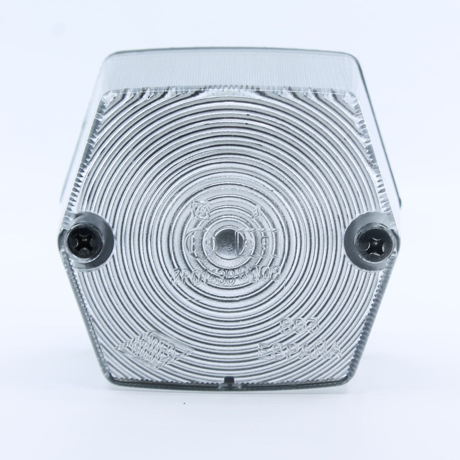 Piloto de posición delantera Rinder con diseño hexagonal y tecnología de bombilla, color blanco, 12 V, homologada E9. No incluye bombilla, ni cable.