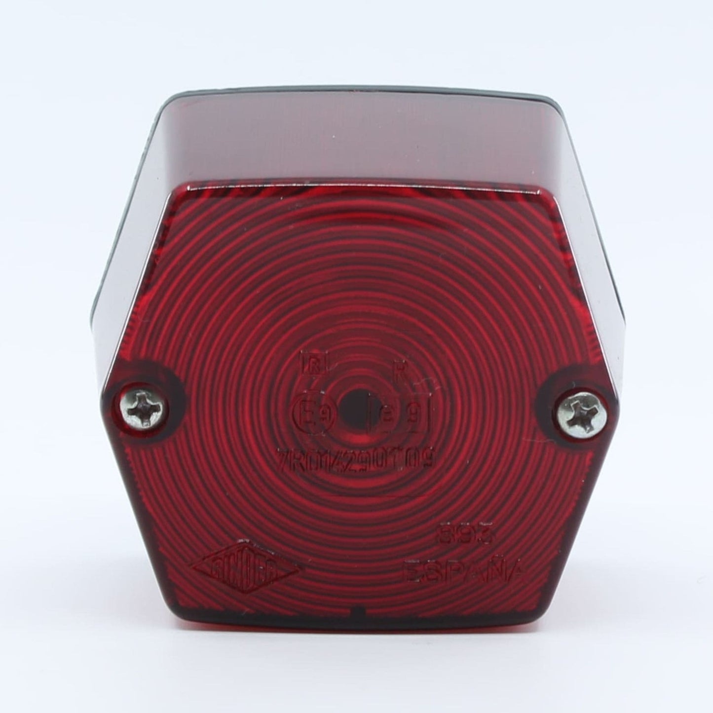 Piloto de posición trasera Rinder con diseño hexagonal y tecnología de bombilla, color rojo, 12 V, homologada E9. No incluye bombilla, ni cable.