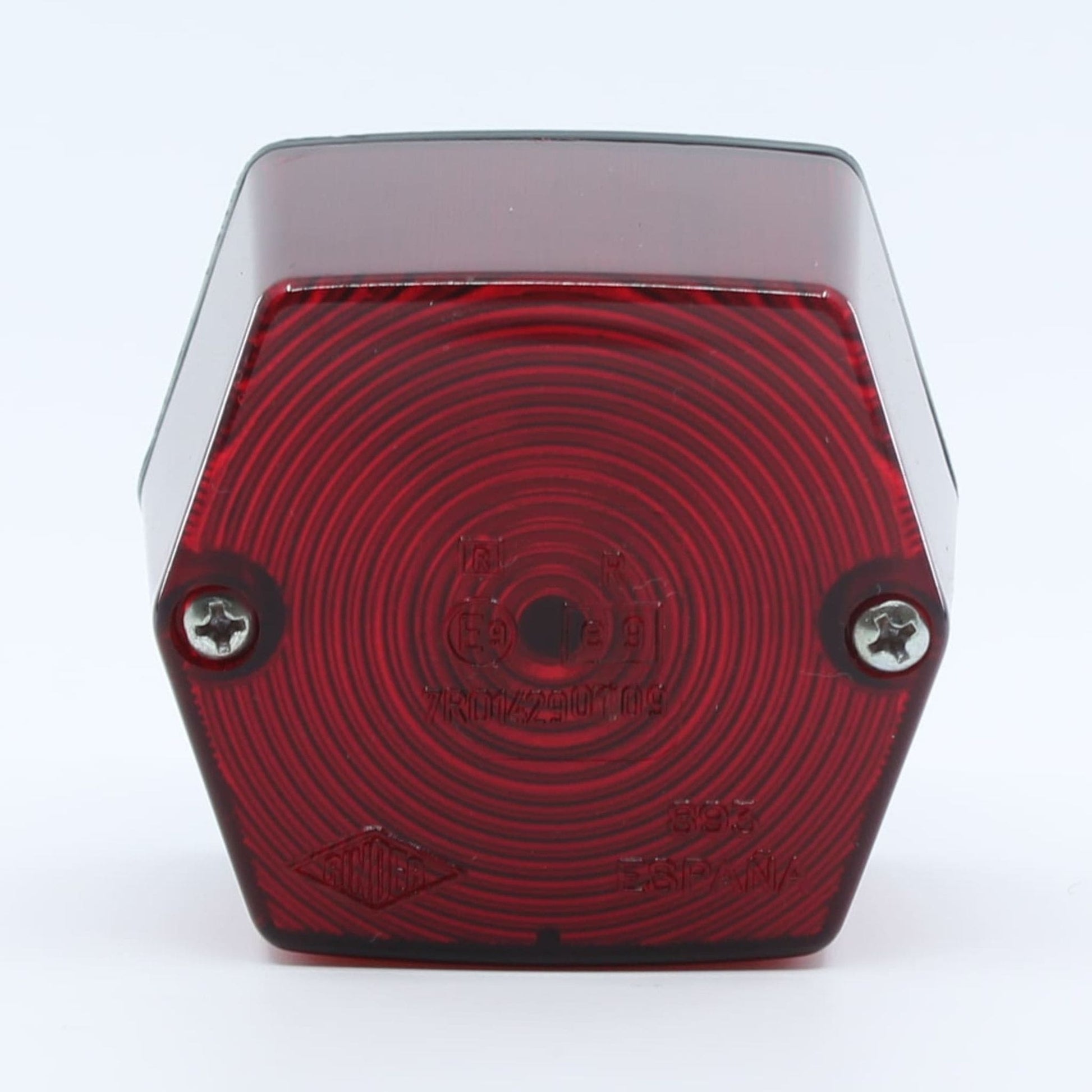 Piloto de posición trasera Rinder con diseño hexagonal y tecnología de bombilla, color rojo, 12 V, homologada E9. No incluye bombilla, ni cable.