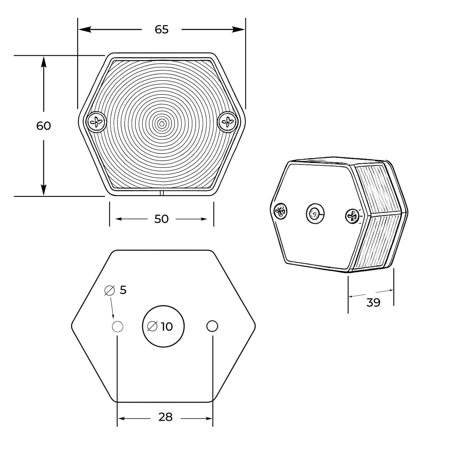 Piloto de posición trasera Rinder con diseño hexagonal y tecnología de bombilla, color rojo, 12 V, homologada E9. No incluye bombilla, ni cable.