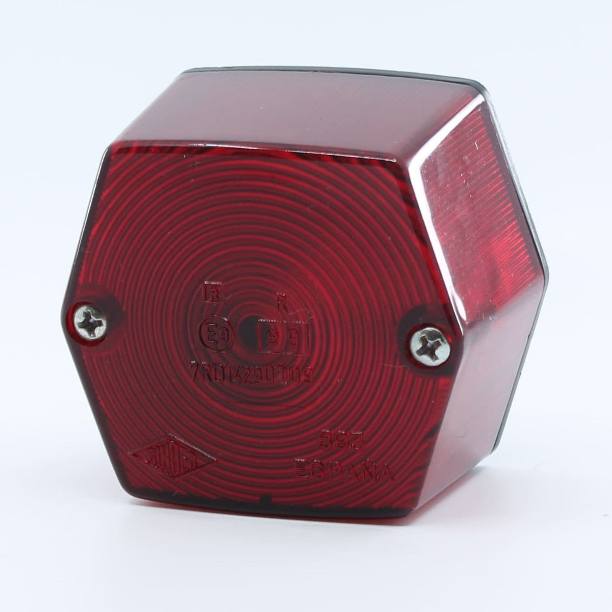 Piloto de posición trasera Rinder con diseño hexagonal y tecnología de bombilla, color rojo, 12 V, homologada E9. No incluye bombilla, ni cable.