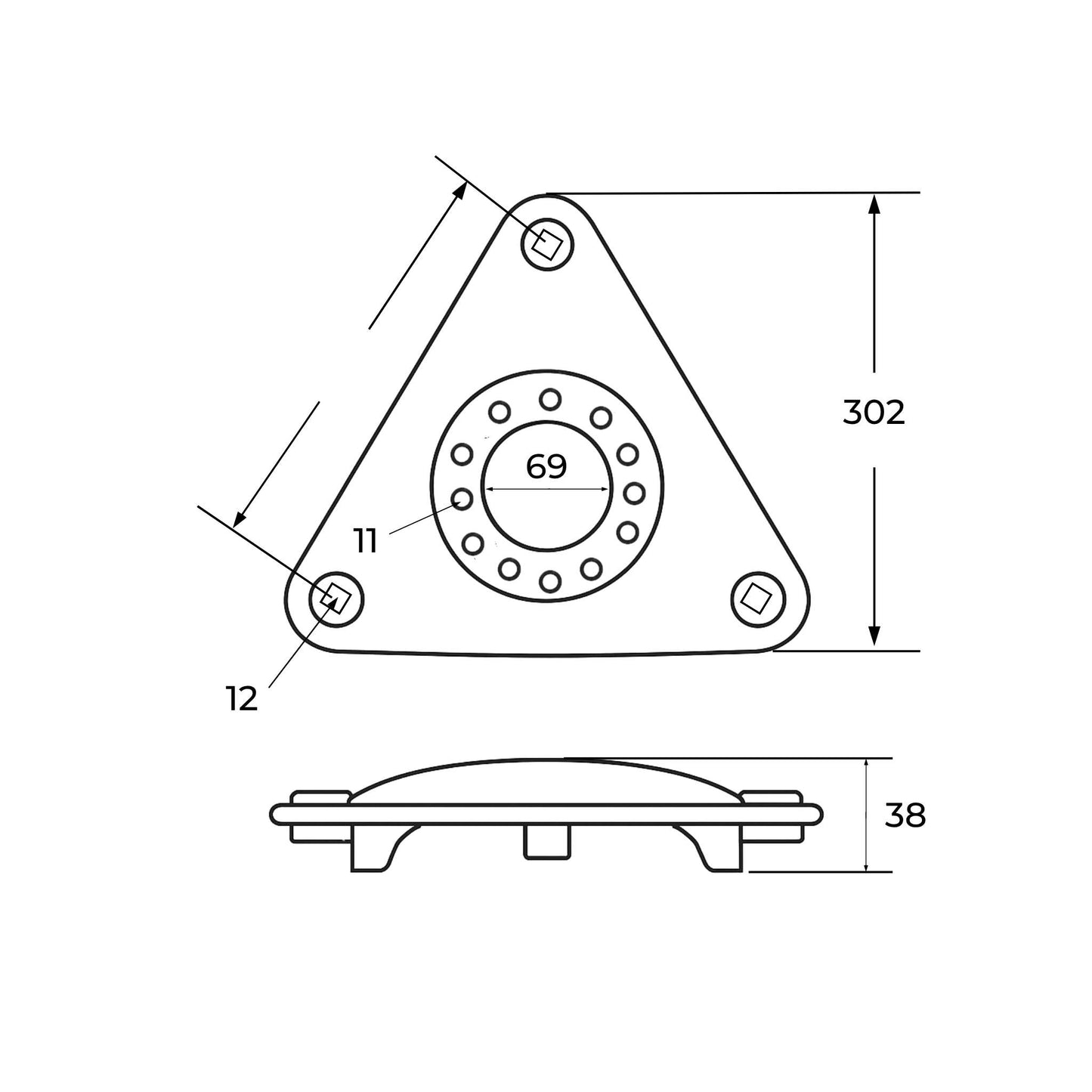 Plato portacuchillas triangular de 12 agujeros adaptable para Vicon CM y DMP. Repuesto compatible con referencia original B2280294.
