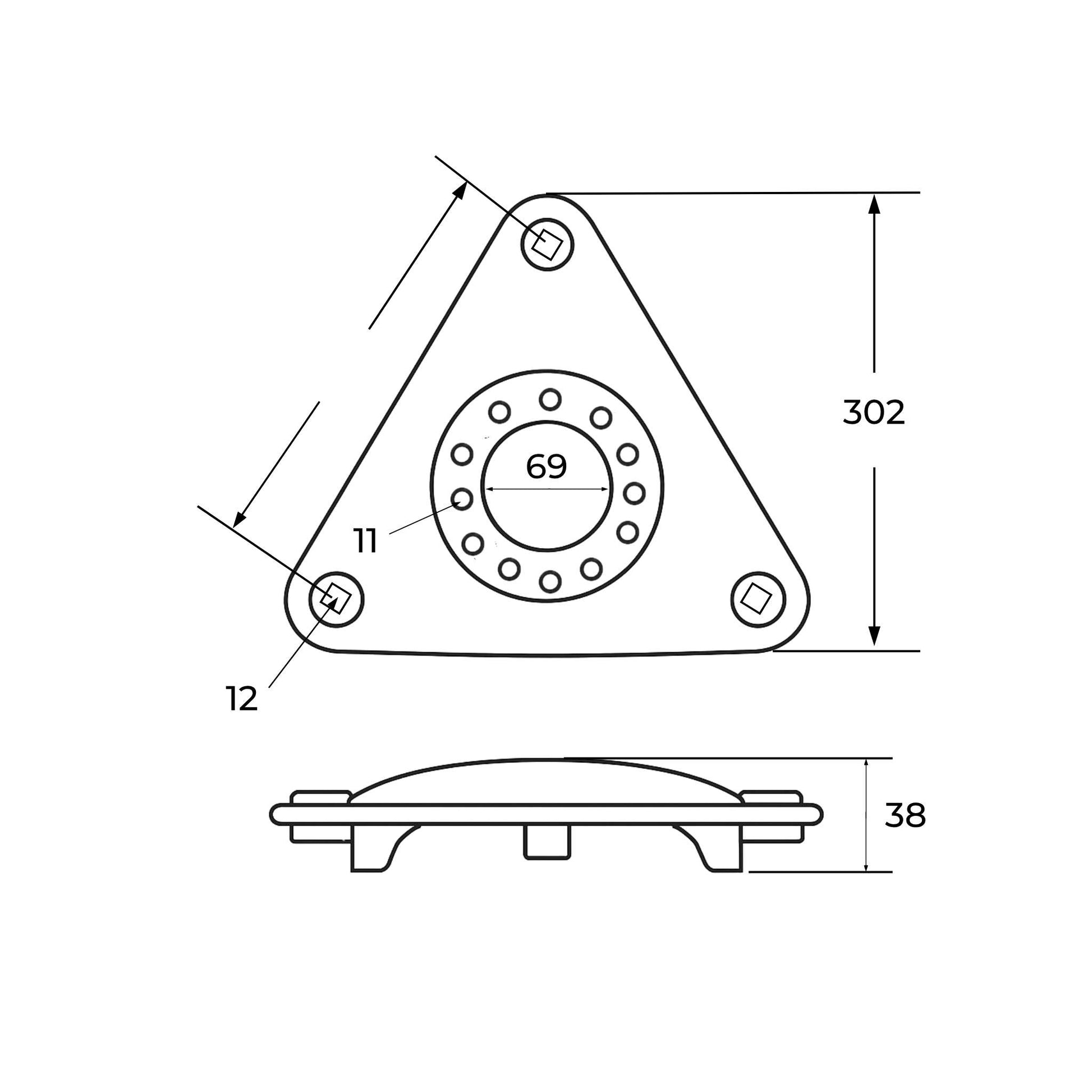 Plato portacuchillas triangular de 12 agujeros adaptable para Vicon CM y DMP. Repuesto compatible con referencia original B2280294.