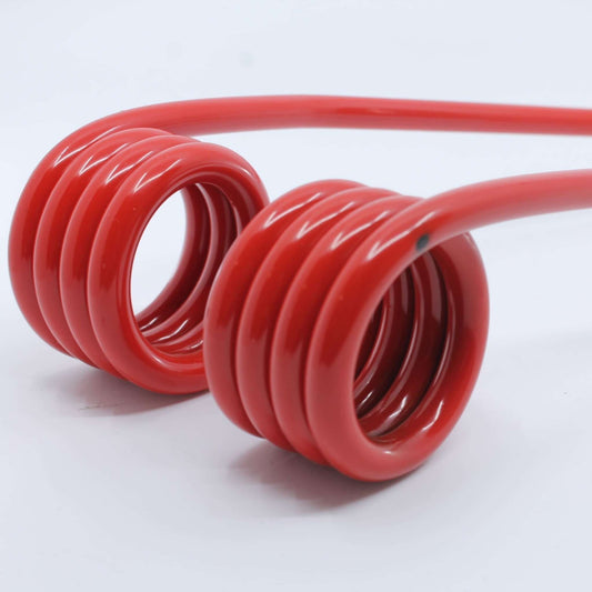 Púa elástica doble roja adaptable para henificador, henificadora o rastrillo Coma Eurodip (lado derecho). Fabricada por La Spirale en Italia con acero de 9 mm.
