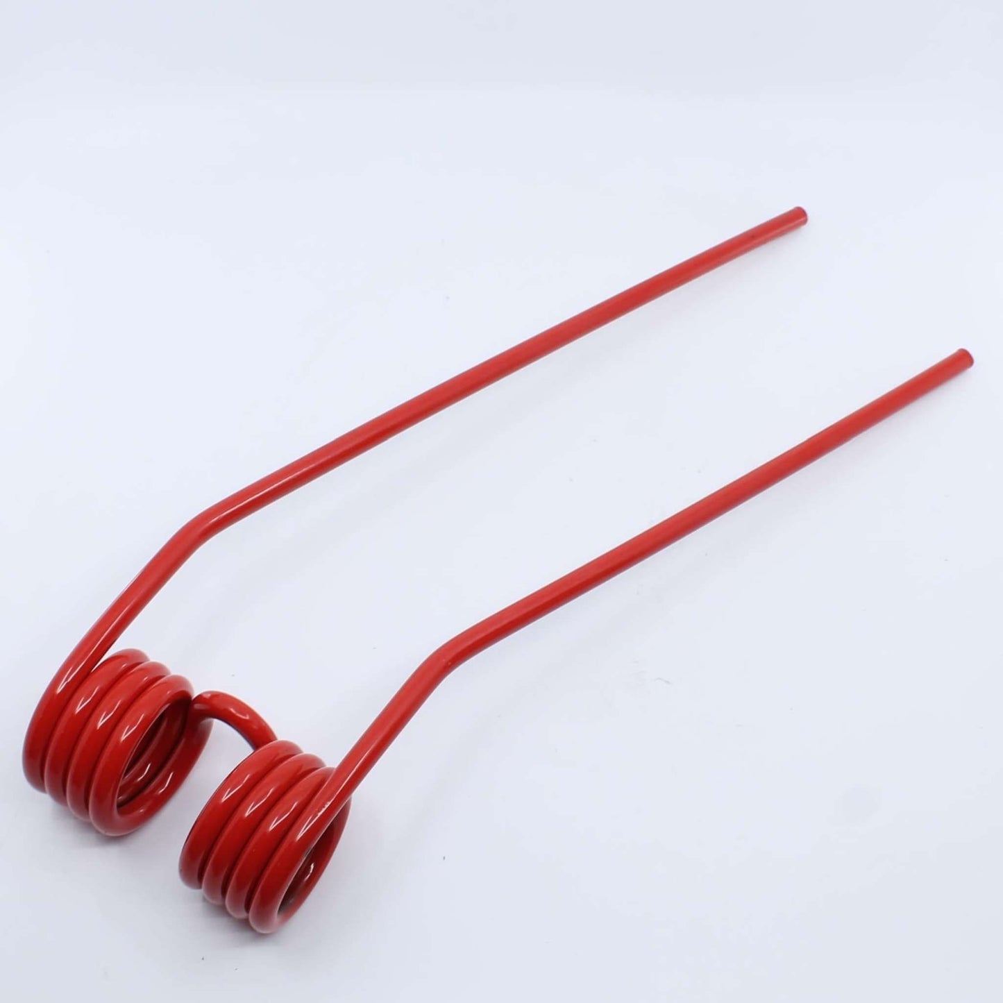 Púa elástica doble roja adaptable para henificador, henificadora o rastrillo Coma Eurodip (lado derecho). Fabricada por La Spirale en Italia con acero de 9 mm.