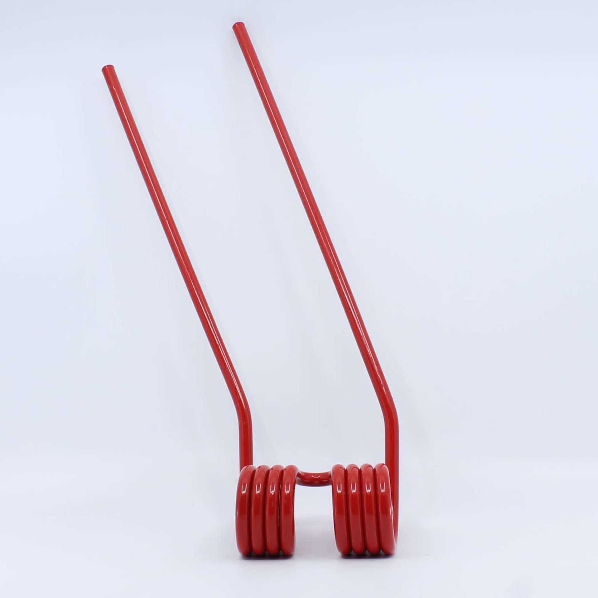 Púa elástica doble roja adaptable para henificador, henificadora o rastrillo Coma Eurodip (lado derecho). Fabricada por La Spirale en Italia con acero de 9 mm.