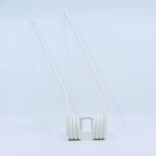 Púa elástica doble blanca adaptable para henificador, henificadora o rastrillo Coma Eurodip (lado izquierdo). Fabricada por La Spirale en Italia con acero de 9 mm.