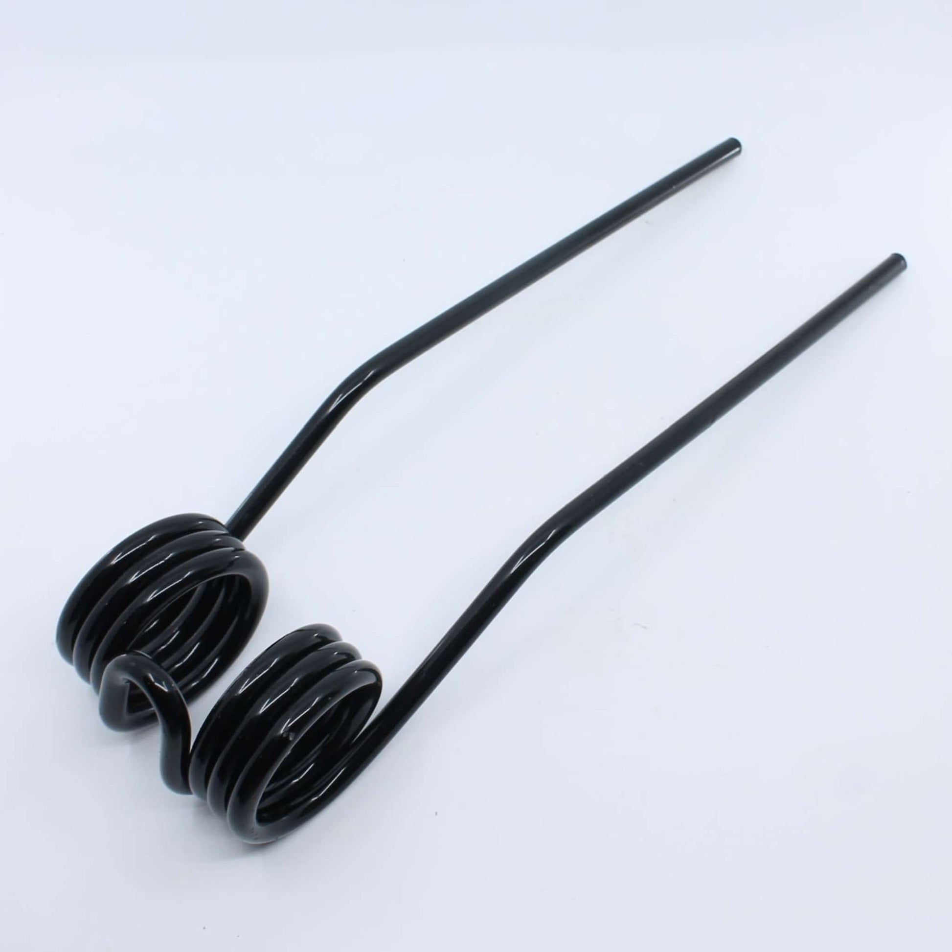Púa elástica doble simétrica negra adaptable para henificador, henificadora o rastrillo Da Ros o Daros. Fabricada por La Spirale en Italia con acero de 10 mm.
