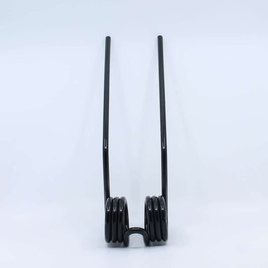 Púa elástica doble simétrica negra adaptable para henificador, henificadora o rastrillo Da Ros o Daros. Fabricada por La Spirale en Italia con acero de 10 mm.