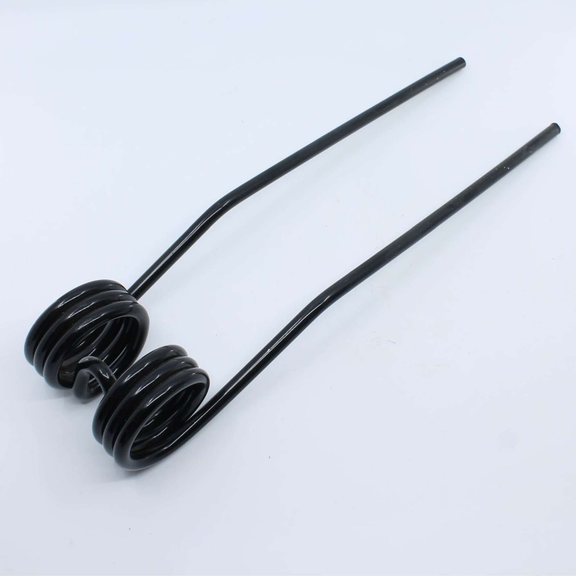 Púa elástica doble simétrica negra adaptable para henificador, henificadora o rastrillo Da Ros o Daros modelo antiguo. Fabricada por La Spirale en Italia con acero de 9 mm.