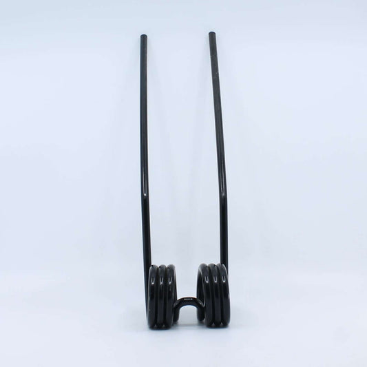Púa elástica doble simétrica negra adaptable para henificador, henificadora o rastrillo Da Ros o Daros modelo antiguo. Fabricada por La Spirale en Italia con acero de 9 mm.