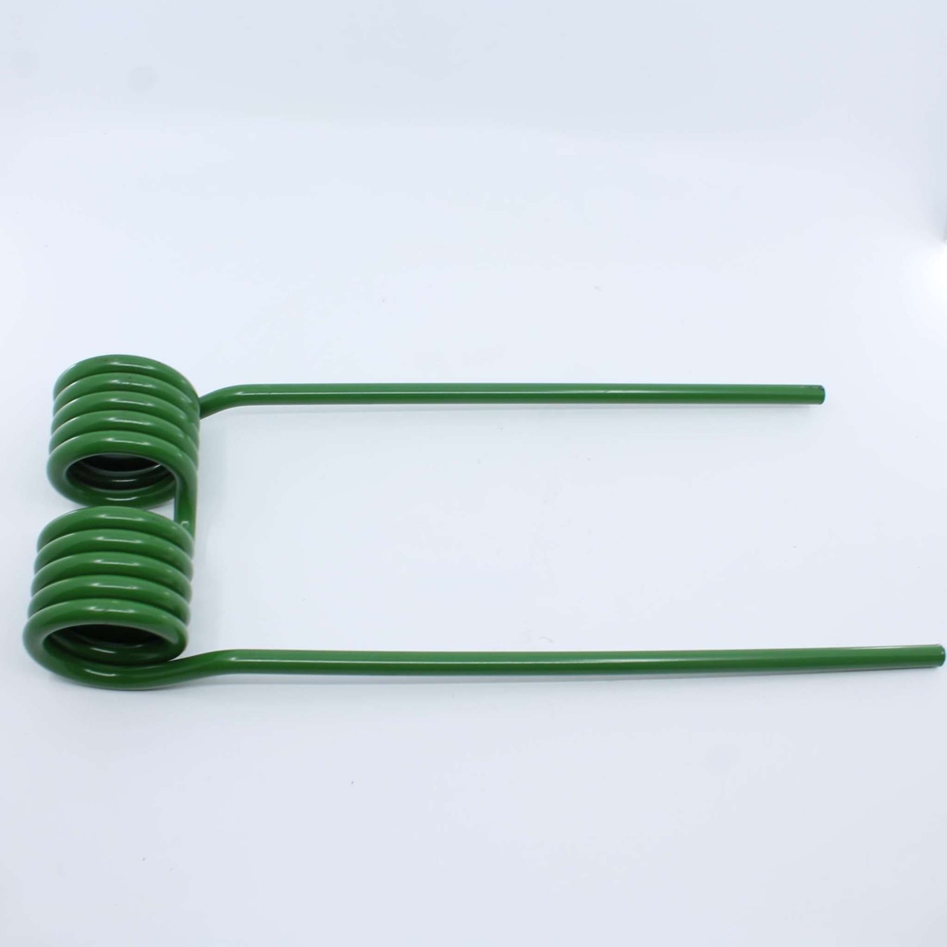 Púa elástica doble asimétrica verde adaptable para henificador, henificadora o rastrillo Krone (lado derecho). Fabricada por La Spirale en Italia con acero de 10 mm, ref original 153014.1.