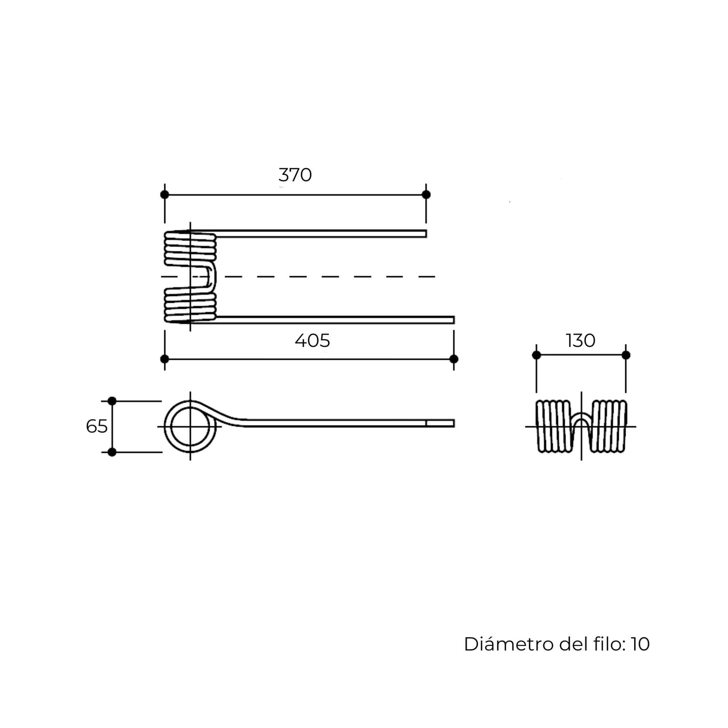 Púa elástica doble asimétrica verde adaptable para henificador, henificadora o rastrillo Krone (lado derecho). Fabricada por La Spirale en Italia con acero de 10 mm, ref original 153014.1.