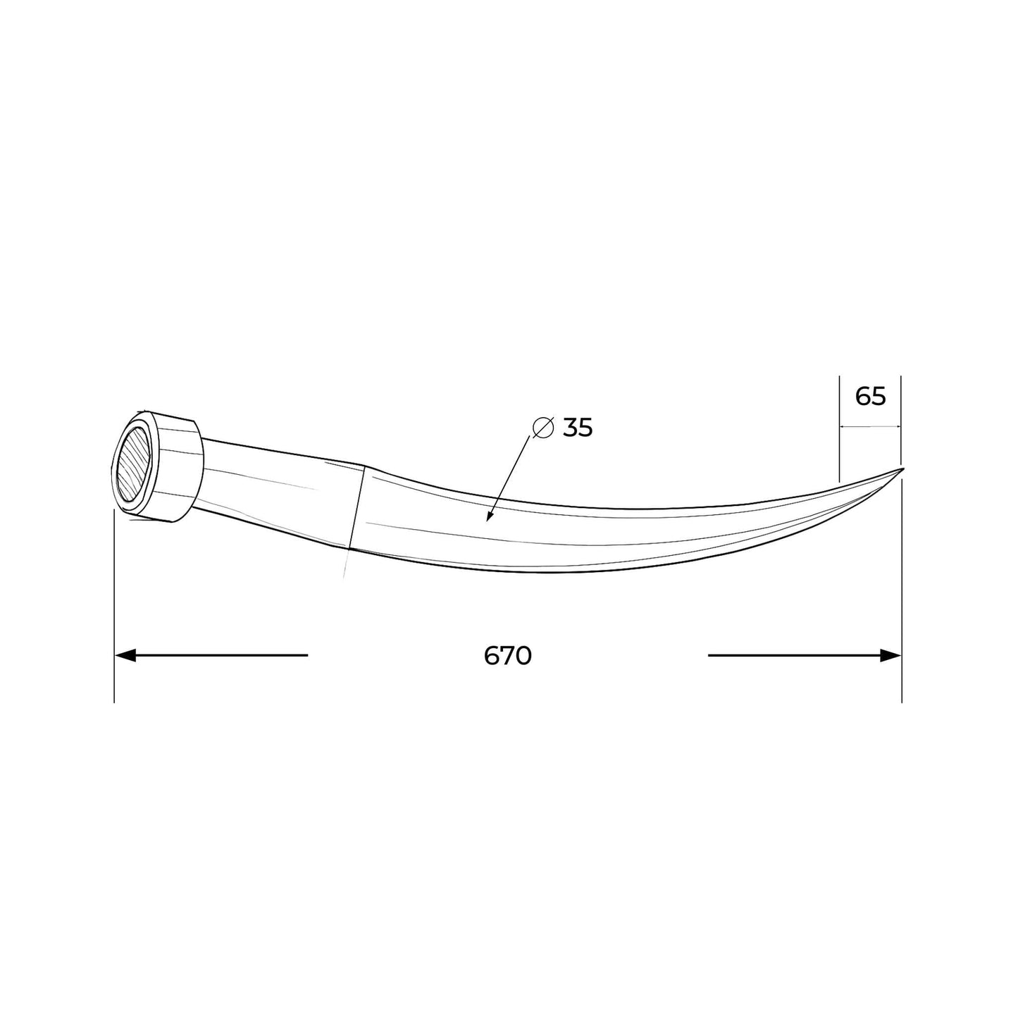 Púa carga pacas curvada (diente o pincho para fardos) de 670 x 35 mm. Acero forjado de alta resistencia.
