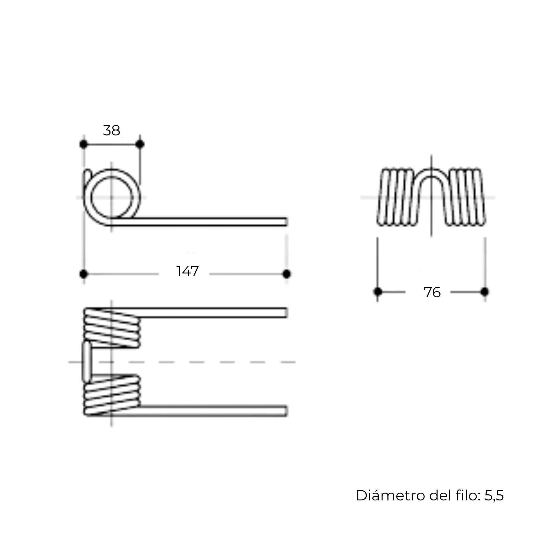 Púa de pick-up de primer tipo adaptable para rotoempacadora Krone. Fabricada por La Spirale en Italia, recambio de alta resistencia, referencias originales 937920 y Z9381580.