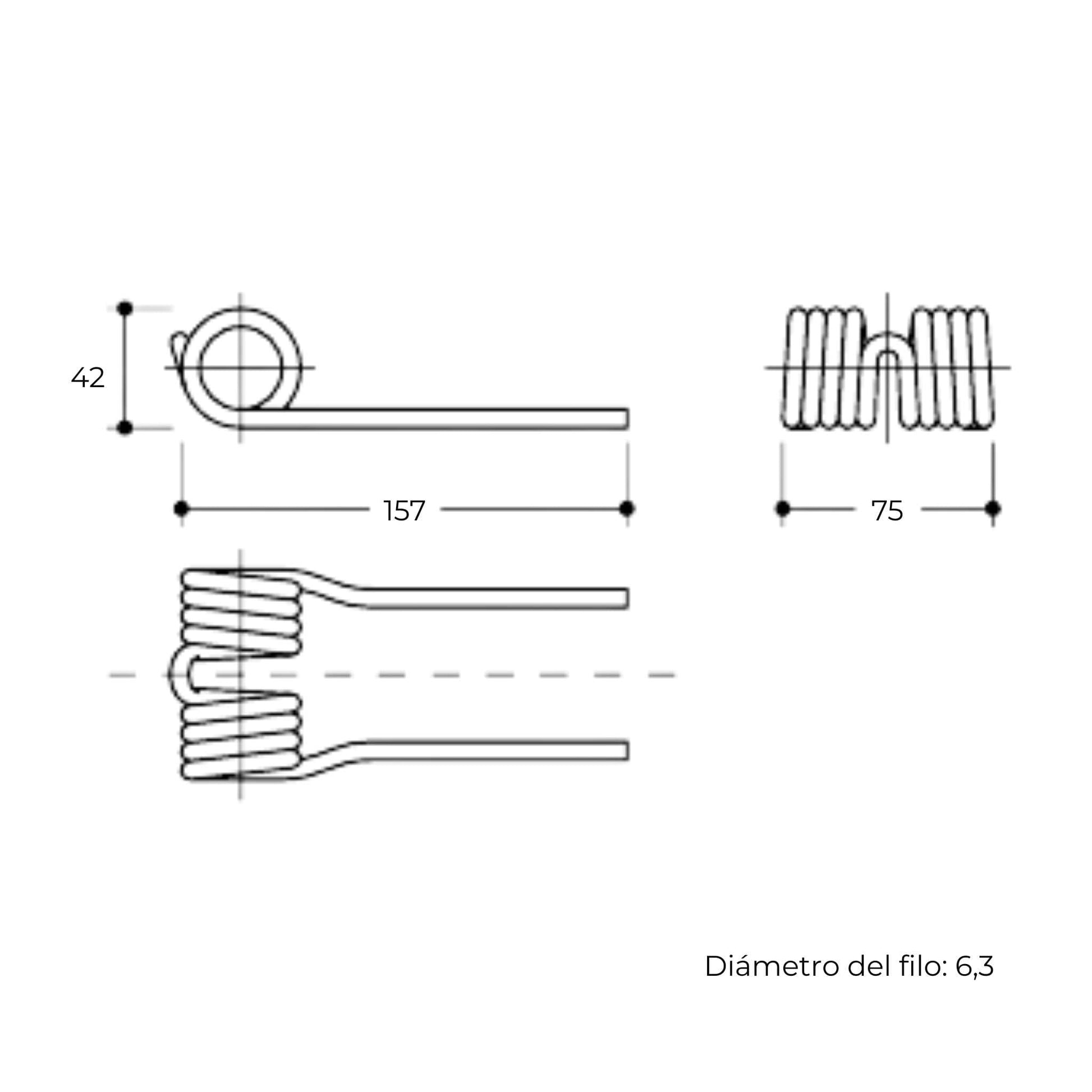Púa de pick-up de segundo tipo adaptable para rotoempacadora Krone. Fabricada por La Spirale en Italia, recambio compatible de alta resistencia, referencia 938436.