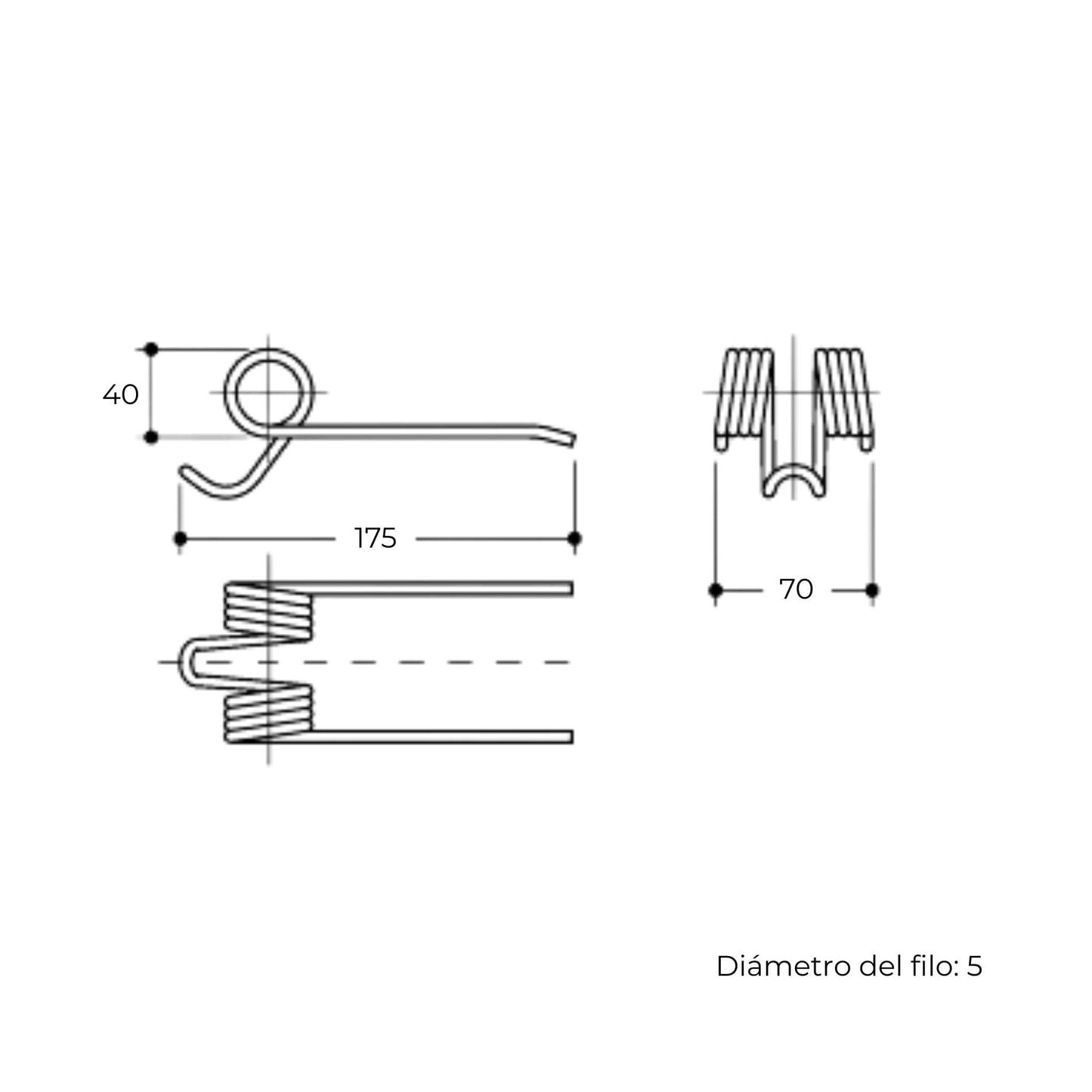 Púa de pick-up elástica de tercer tipo adaptable para rotoempacadora Gallignani. Fabricada por La Spirale en Italia, recambio compatible de alta resistencia, referencia original 8876437.
