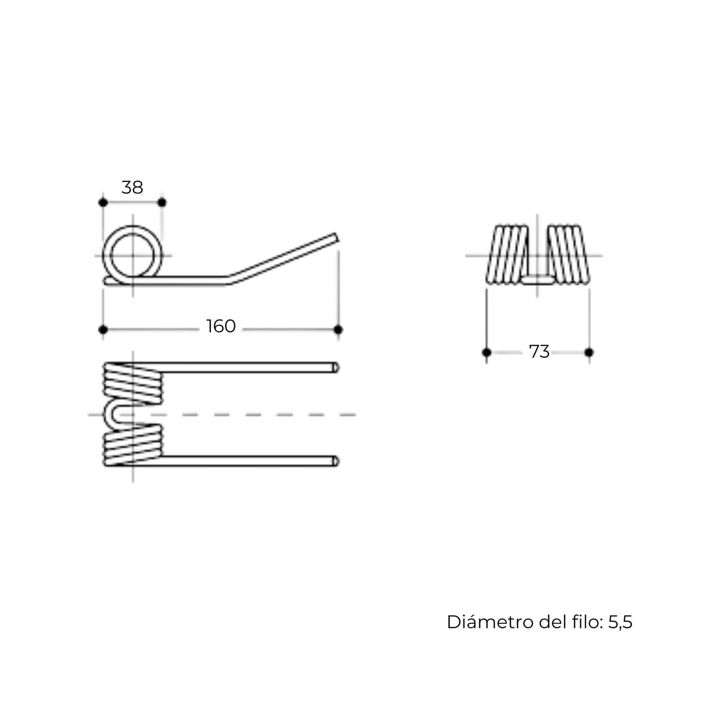 Púa de pick-up de cuarto tipo adaptable para rotoempacadora Krone. Fabricada por La Spirale en Italia, recambio compatible de alta resistencia, referencia 938040.