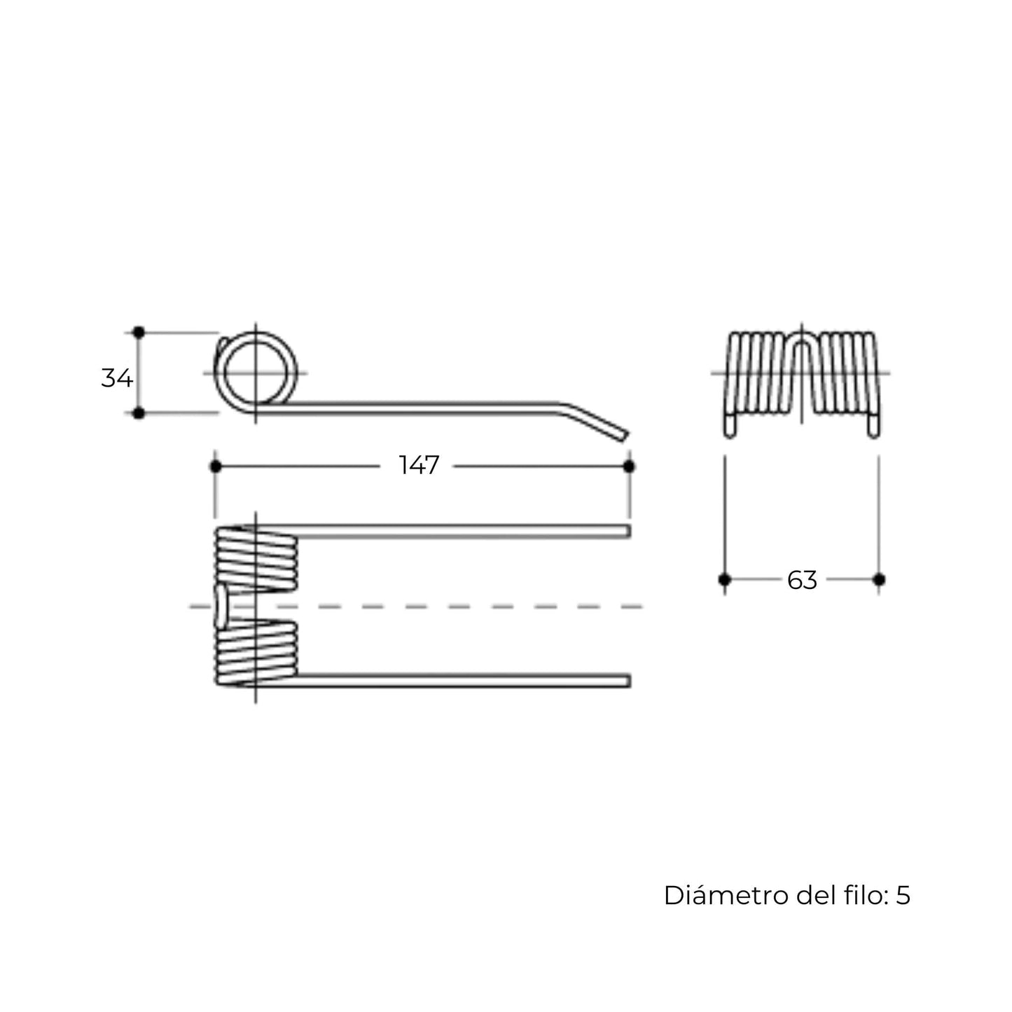 Púa de pick-up de sexto tipo adaptable para rotoempacadora Krone. Fabricada por La Spirale en Italia, recambio compatible de alta resistencia, referencia original 9381481.