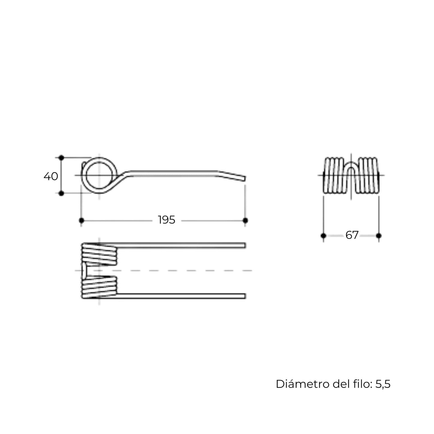 Púa de pick-up elástica adaptable para rotoempacadora Claas Variant. Fabricada por La Spirale en Italia, recambio compatible de alta resistencia, referencia 9182380.