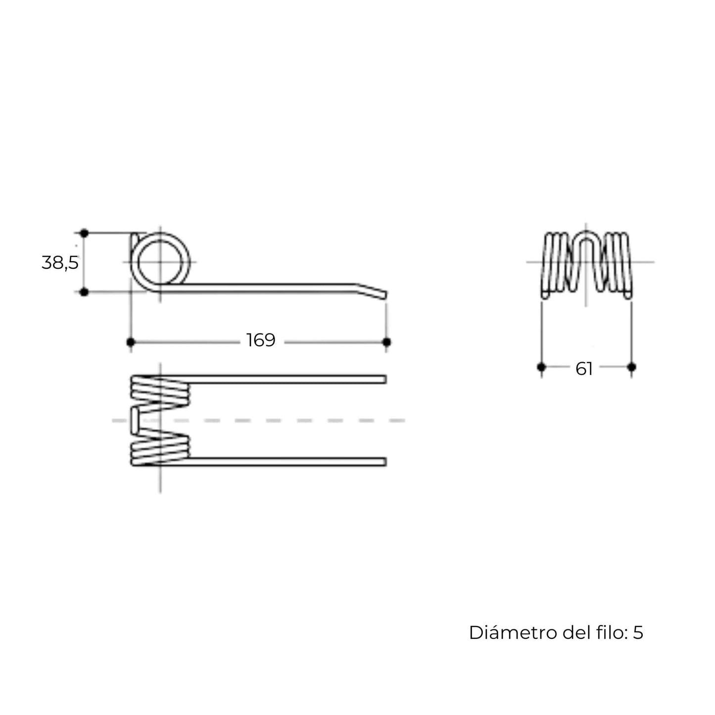 Púa de pick-up elástica adaptable para rotoempacadora Deutz-Fahr. Fabricada por La Spirale en Italia, recambio compatible de alta resistencia, referencia 11417160122.