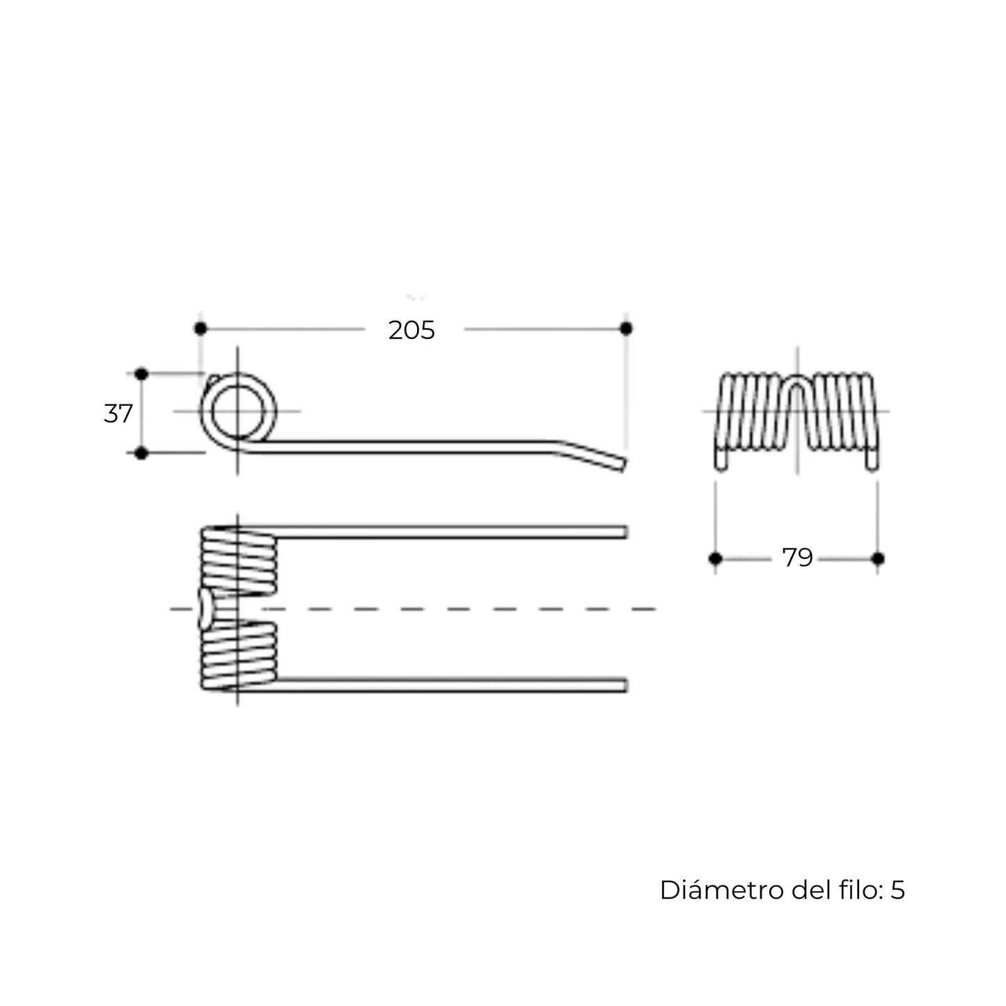 Púa de pick-up elástica adaptable para empacadora convencional Lerda. Fabricada por La Spirale en Italia, recambio de alta resistencia.