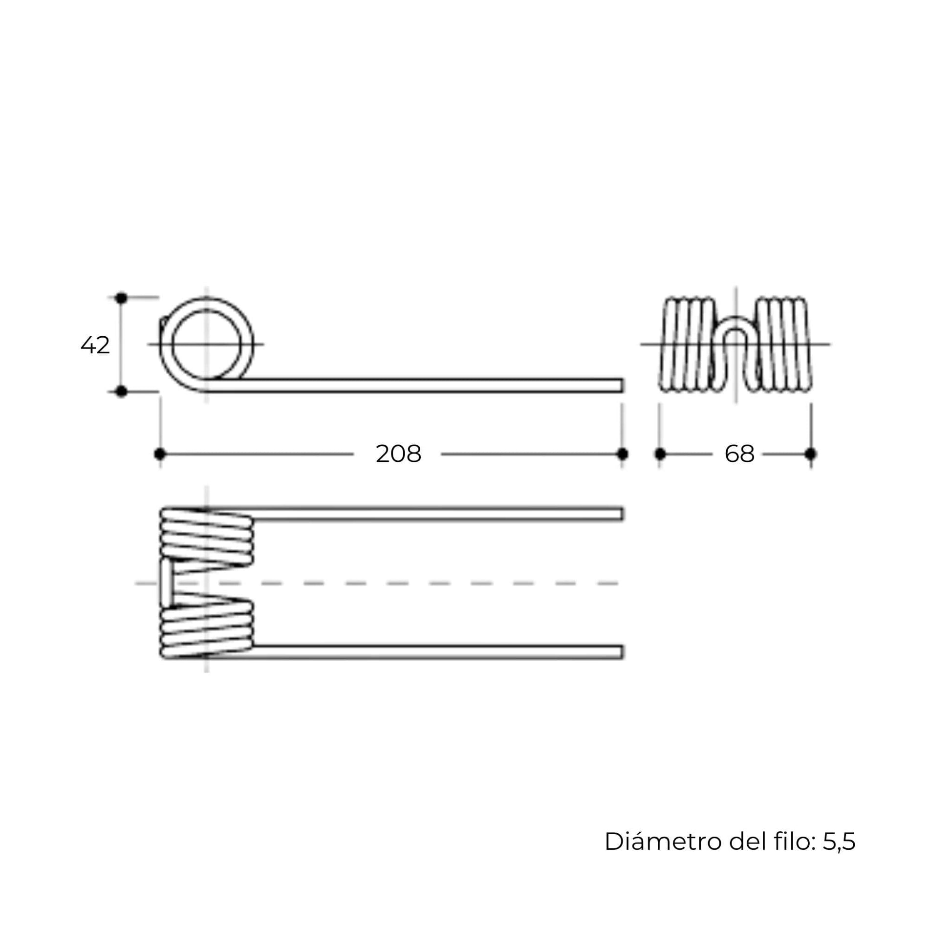 Púa de pick-up elástica adaptable para rotoempacadora Lely y Welger. Fabricada por La Spirale en Italia, recambio compatible de alta resistencia, referencia original 09405270000.