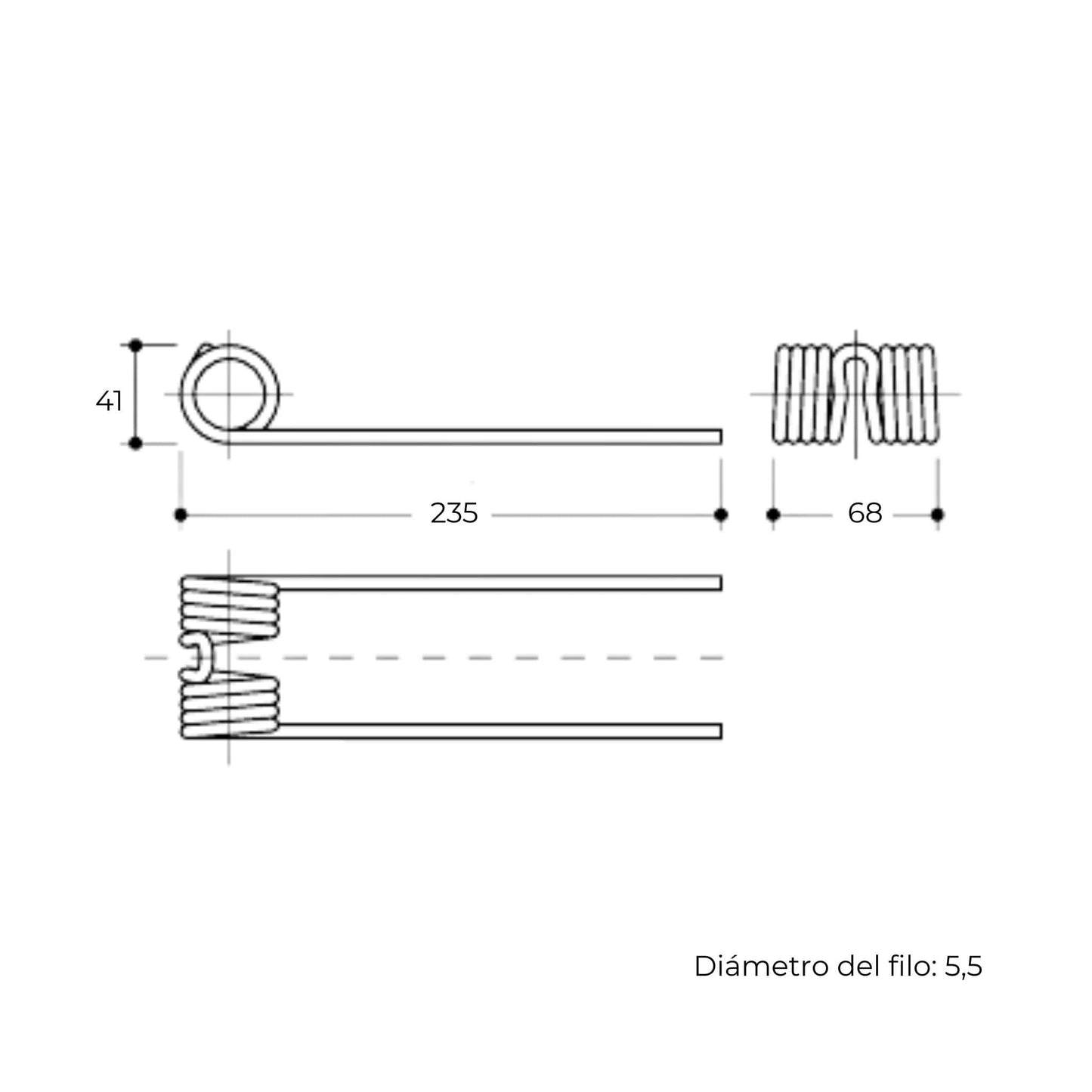 Púa de pick-up elástica adaptable para rotoempacadora Lely y Welger. Fabricada por La Spirale en Italia, recambio compatible de alta resistencia, referencia original 0940527200.