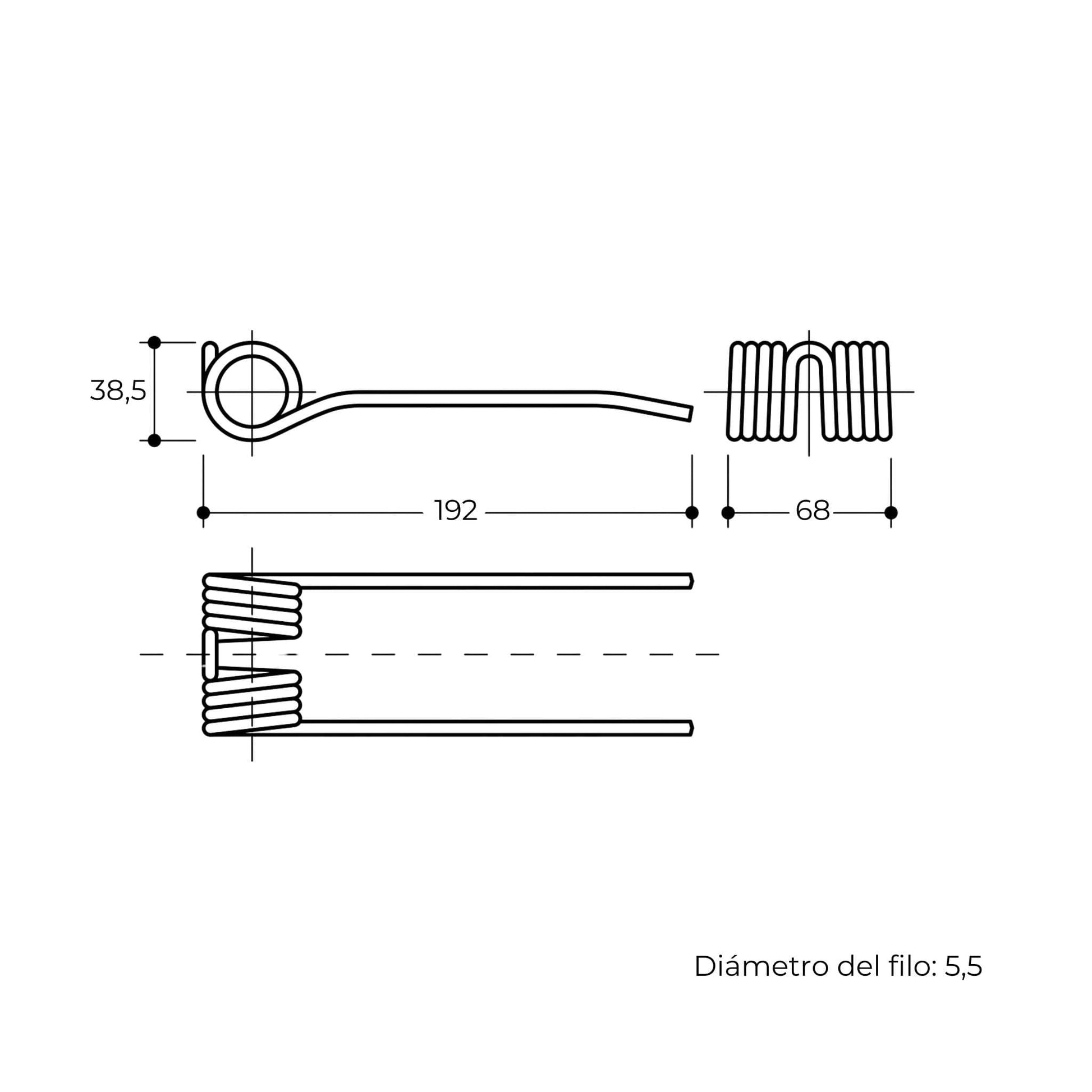 Púa de pick-up para rotoempacadora McHale. Fabricada por La Spirale en Italia, recambio compatible de alta resistencia, referencia RU1103.