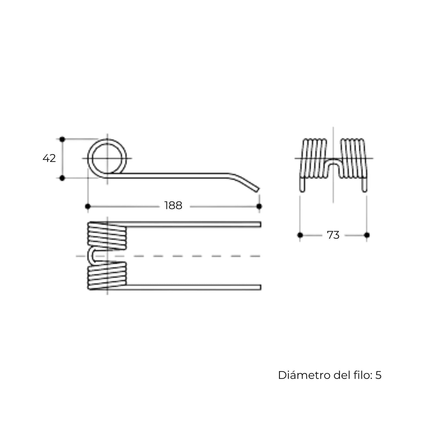 Púa de pick-up elástica adaptable para rotoempacadora New Holland. Fabricada por La Spirale en Italia, recambio compatible de alta resistencia, referencias originales 131673 y 916061.