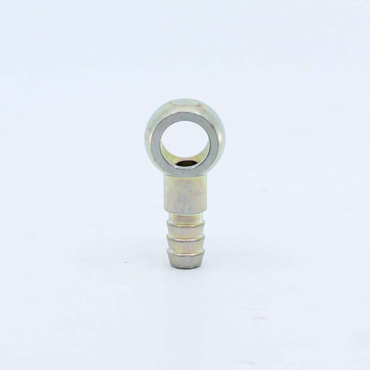 Racor de ojal o banjo zincado para circuito de gasóleo adaptable a tornillo de 14 mm con espiga para tubo de 10 mm.