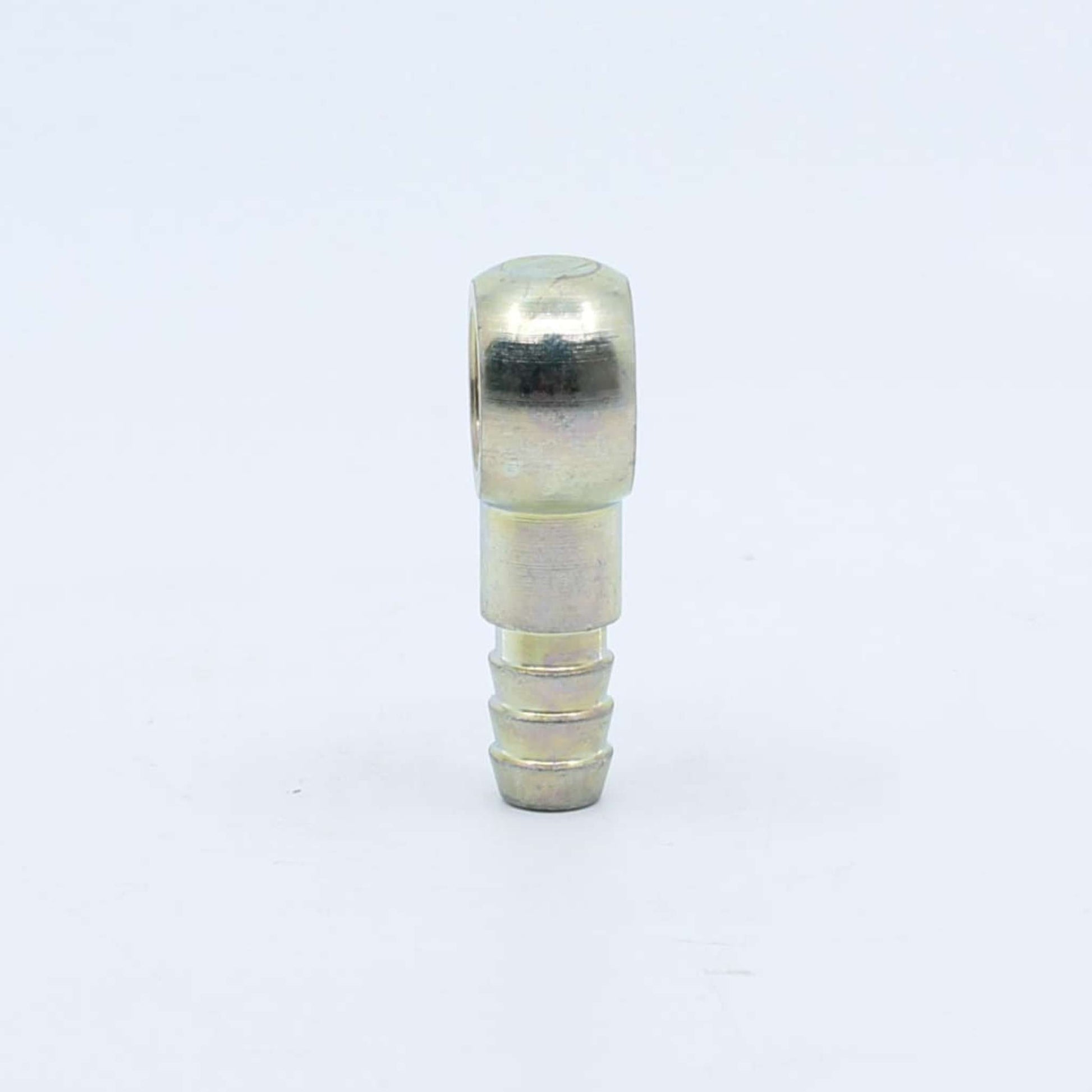 Racor de ojal o banjo zincado para circuito de gasóleo adaptable a tornillo de 14 mm con espiga para tubo de 8 mm.
