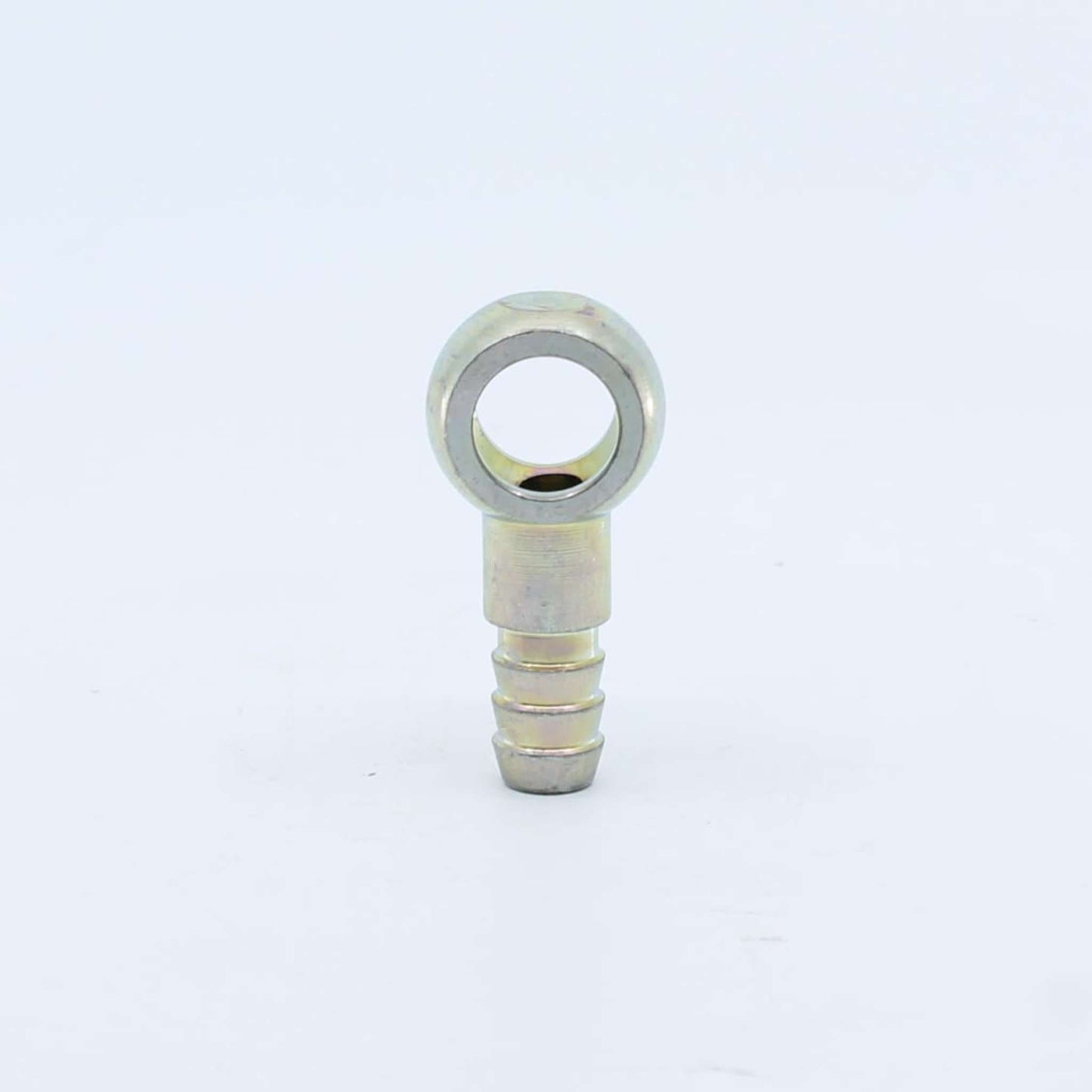 Racor de ojal o banjo zincado para circuito de gasóleo adaptable a tornillo de 14 mm con espiga para tubo de 8 mm.
