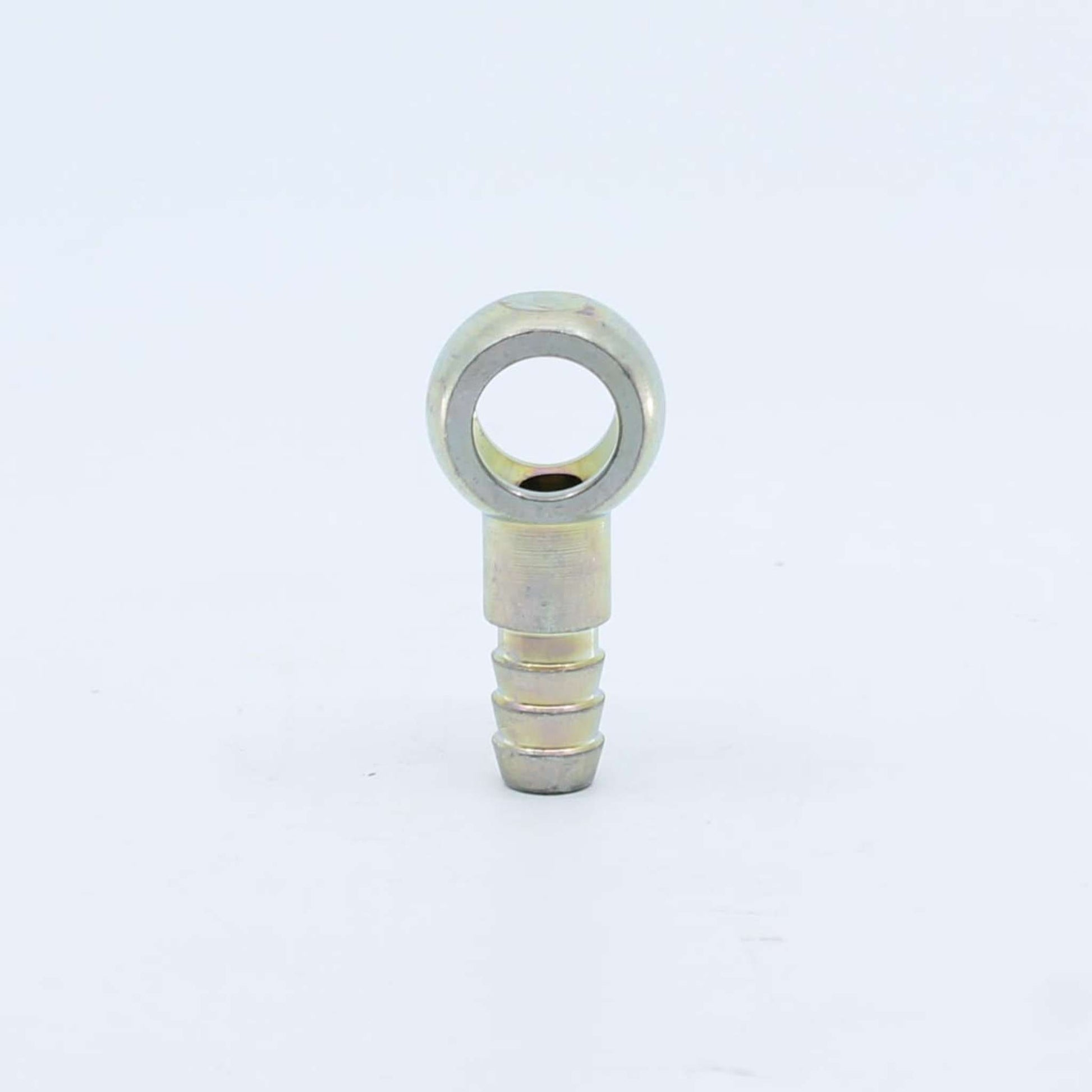 Racor de ojal o banjo zincado para circuito de gasóleo adaptable a tornillo de 14 mm con espiga para tubo de 8 mm.
