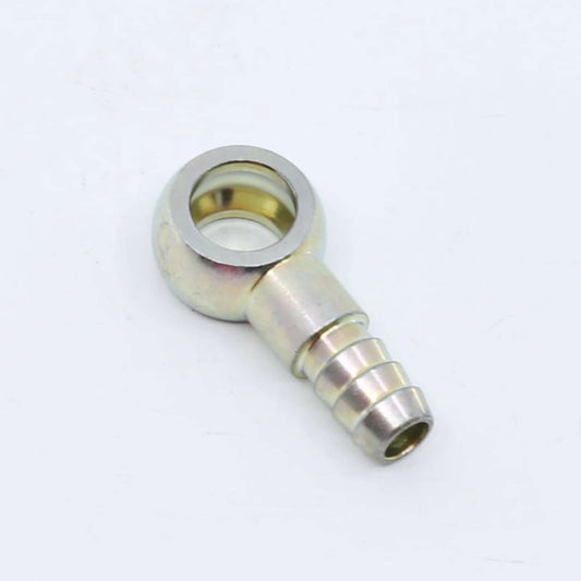Racor de ojal o banjo zincado para circuito de gasóleo adaptable a tornillo de 14 mm con espiga para tubo de 8 mm.

