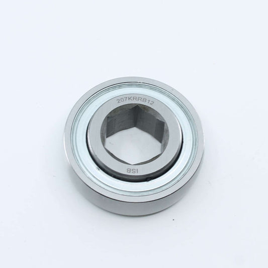 Rodamiento agrícola con pista exterior esférica (curva) e interior hexagonal de 28,60 mm para eje de rotoempacadora. Diámetro exterior de 72 mm, ancho interior de 17 mm y ancho exterior de 25 mm.
