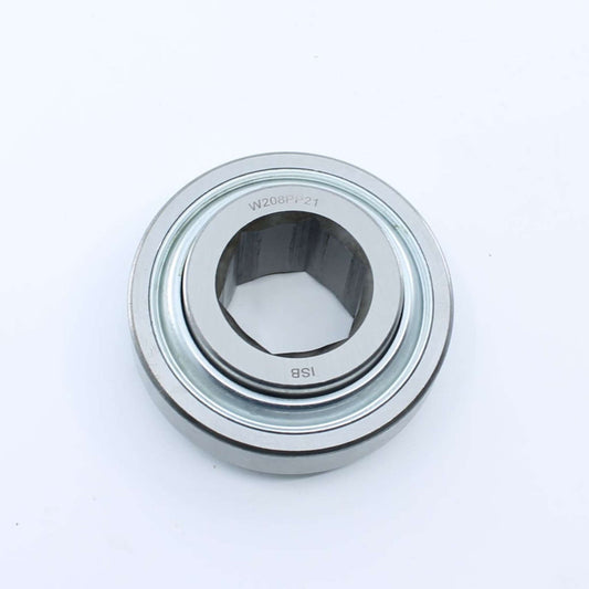 Rodamiento agrícola con pista exterior plana (sin curvatura) e interior hexagonal de 31,775 mm y exterior de 80 mm para eje de rotoempacadora. Ancho interior de 18 mm y exterior de 36,52 mm.