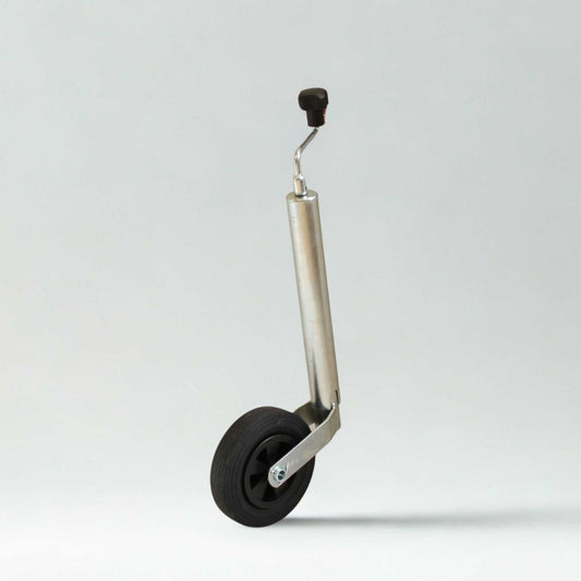 Rueda jockey para remolque y caravana, con un diámetro de 48 mm y una capacidad de carga máxima de 100 kg.