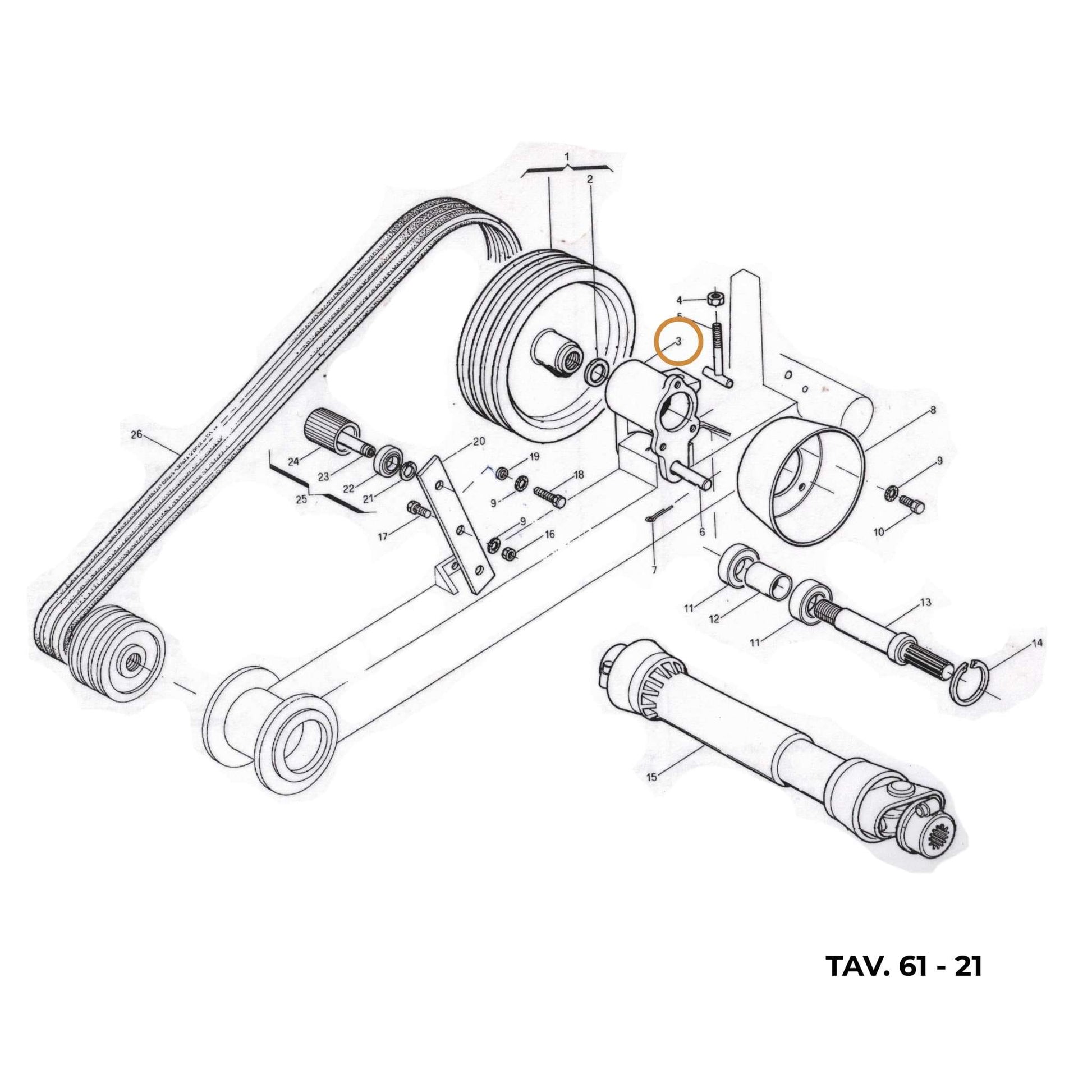 Soporte de la toma de fuerza original Gaspardo ref. 21030015 en posición 3. Bloque de fundición de transmisión con relieve de la marca válido para todos los modelos.