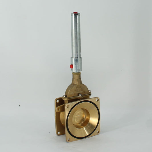 Tajadera o compuerta de válvula hidráulica de doble efecto Riv de 100 mm (4 pulgadas) de diámetro, macho, sin manillas y diseñada para su uso en cubas y cisternas de riego y purín.
