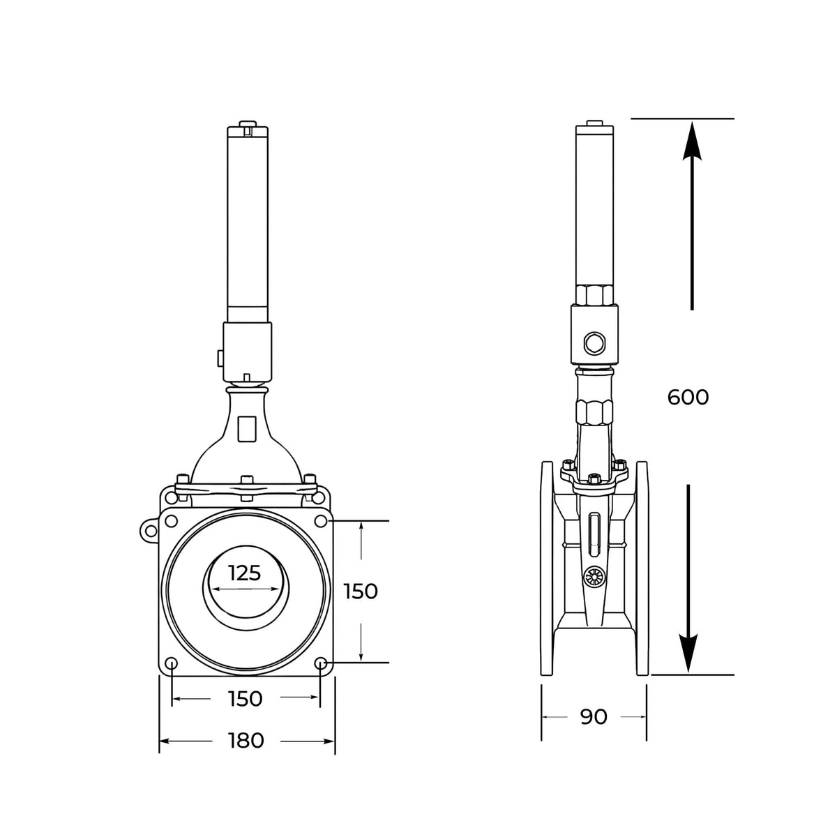 Tajadera o compuerta de válvula hidráulica de doble efecto Riv de 125 mm (5 pulgadas) de diámetro, macho, sin manillas y diseñada para su uso en cubas y cisternas de riego y purín.