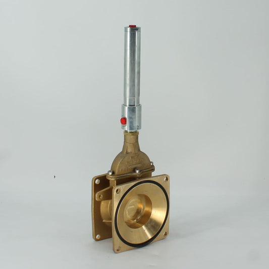 Tajadera o compuerta de válvula hidráulica de doble efecto Riv de 125 mm (5 pulgadas) de diámetro, macho, sin manillas y diseñada para su uso en cubas y cisternas de riego y purín.
